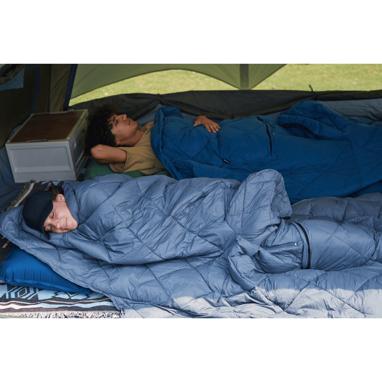 Multifunctional Camping Poncho Wearable Sleeping Bag Blue