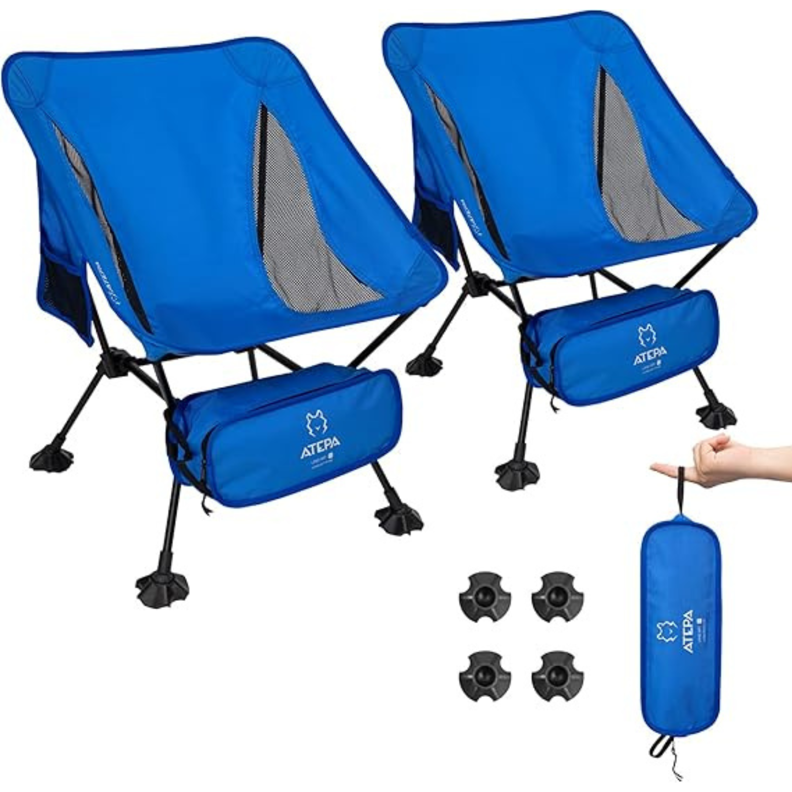 Atepa Ultralight Foldable Camping Chair Black Portable Chair for Camping 2-Pack Navy