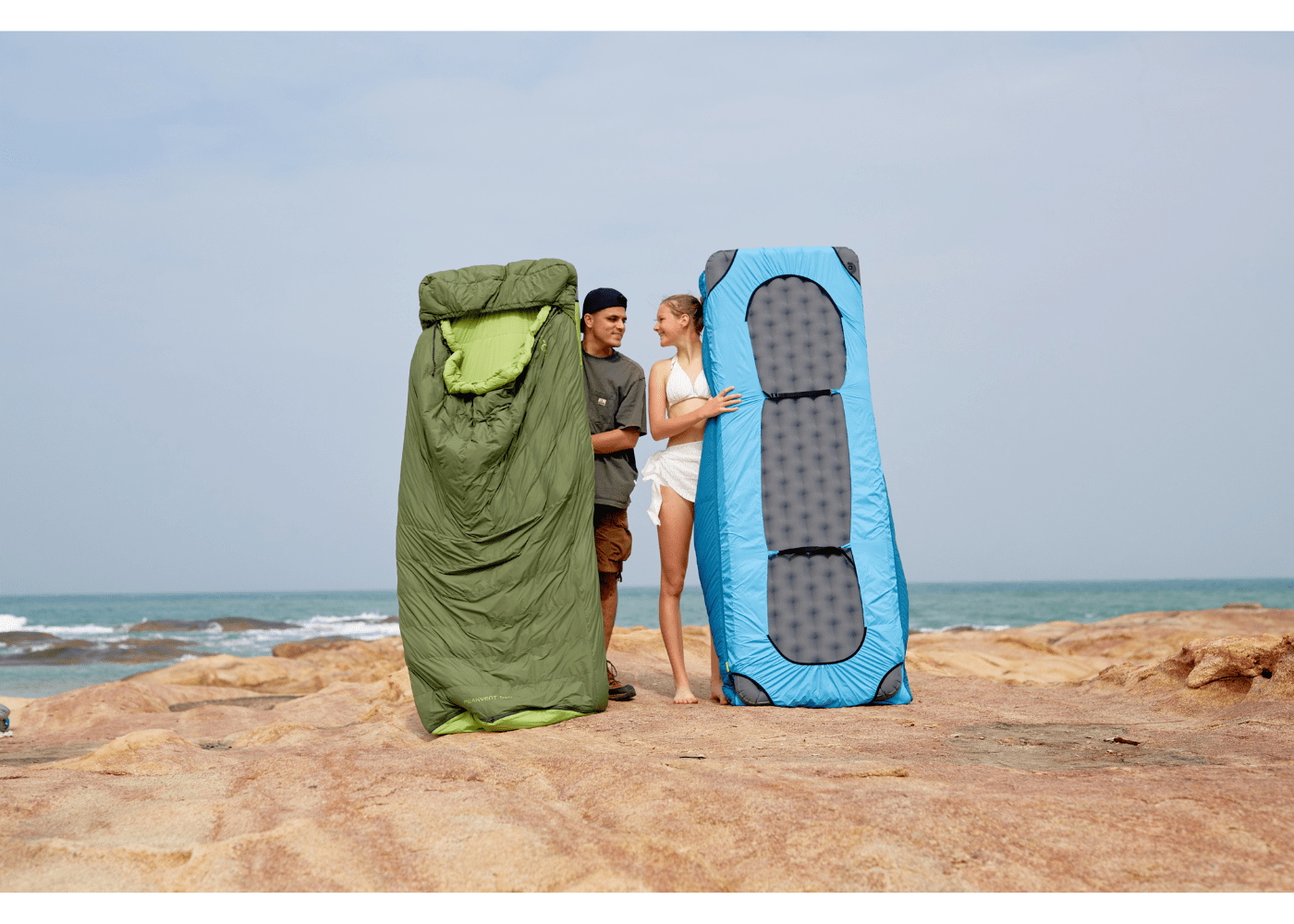 Multiple views of ATEPA backpacking sleeping bag showing its versatile design