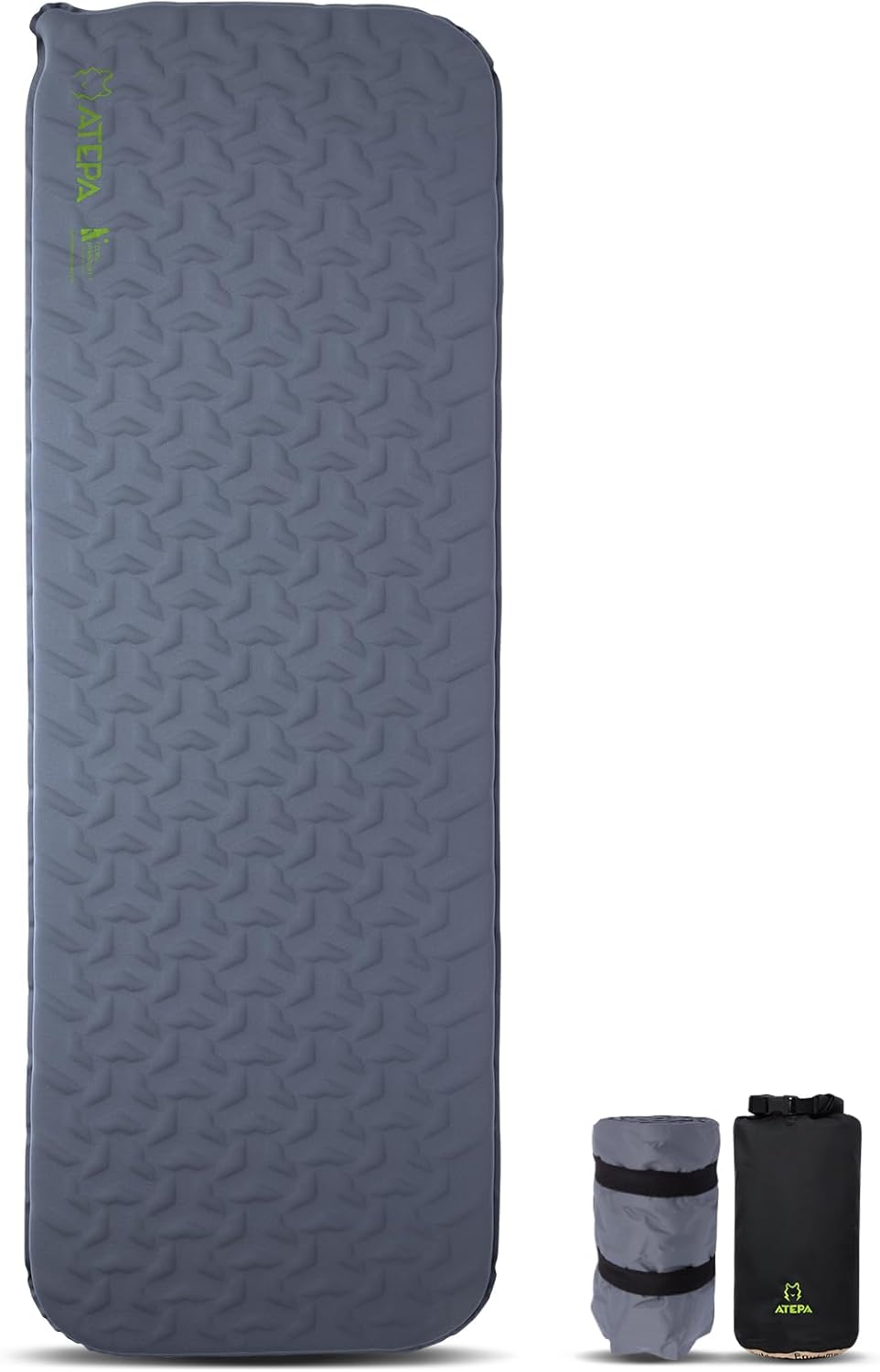 ATEPA Self-Inflating Sleeping Pad With Compact Foam for Backpacking 3 Season Mat HybridLoft Grey