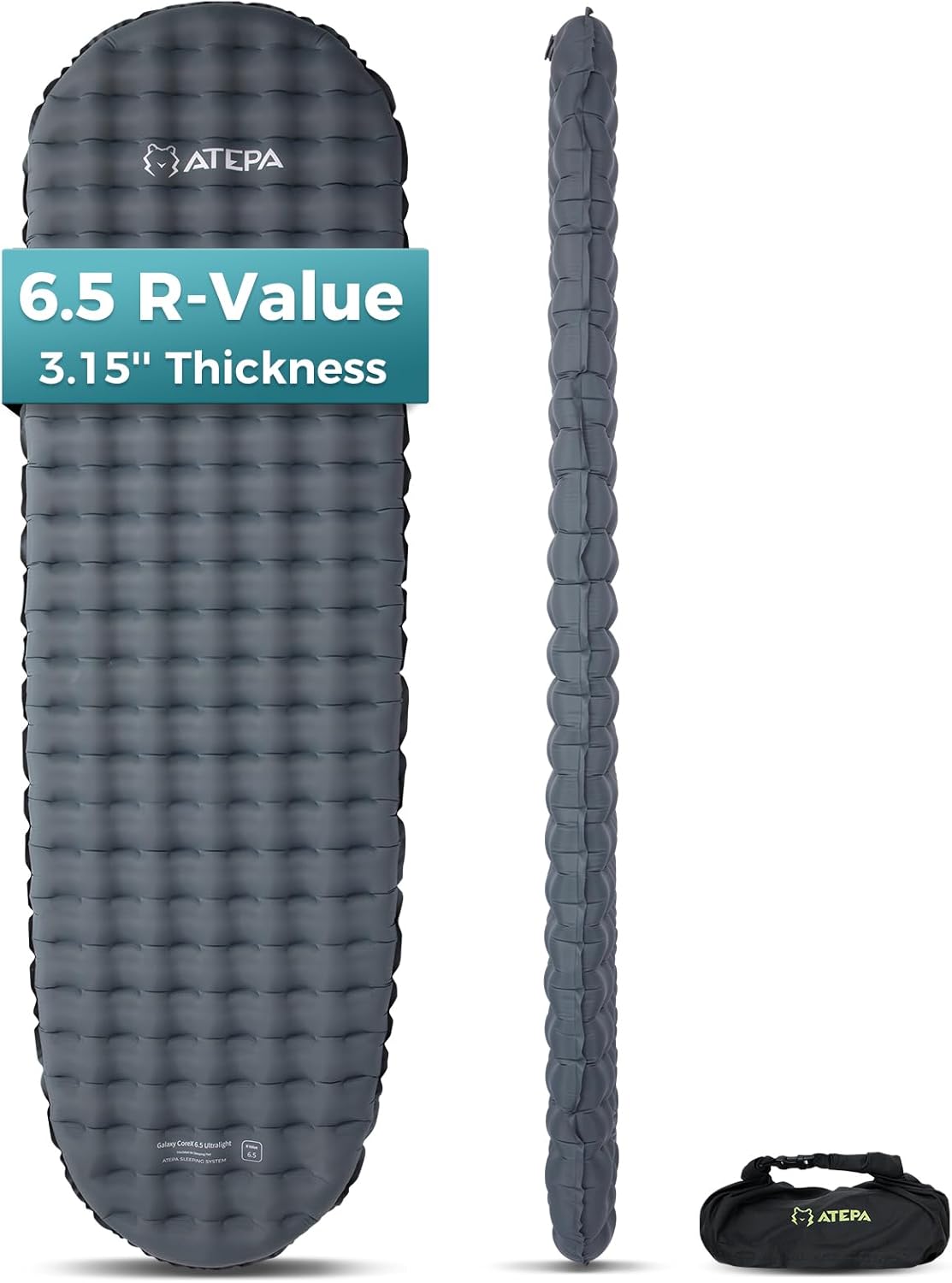 ATEPA All Season Backpacking Sleeping Pad | Insulated & Ultralight Mummy Sleeping Pad R-Value 6.5 GREY