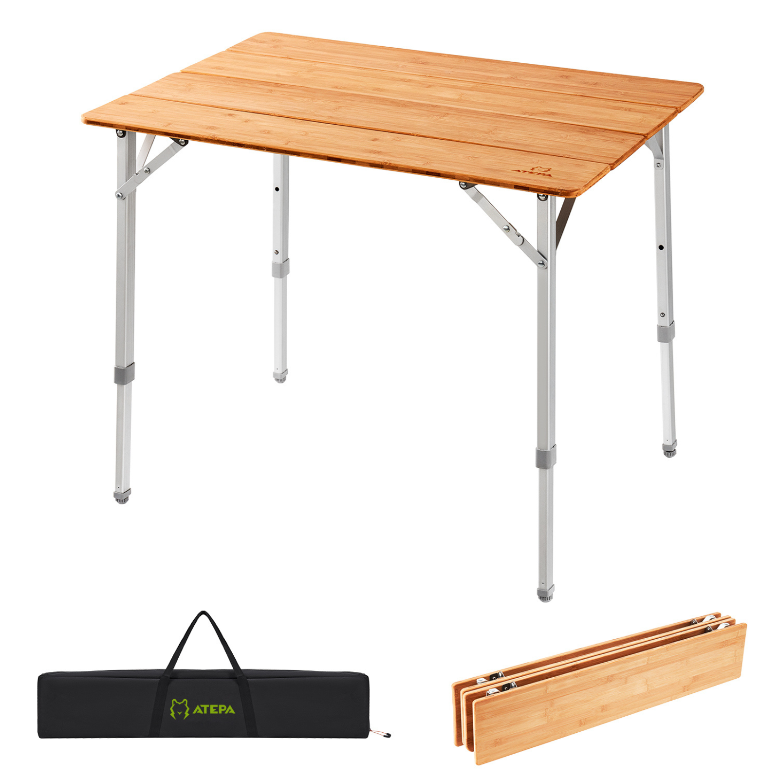 ATEPA 80x60 bamboo camping table for outdoor cooking