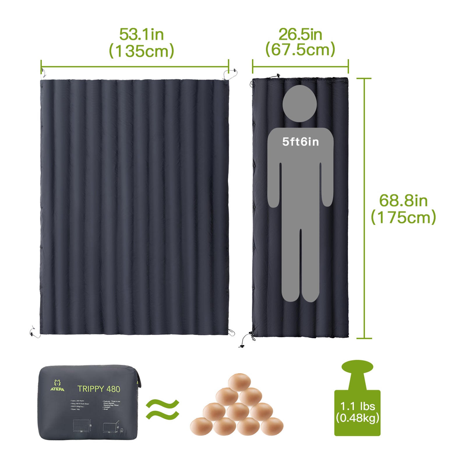 ATEPA Down Blanket Waterproof Wearable Compact Blanket