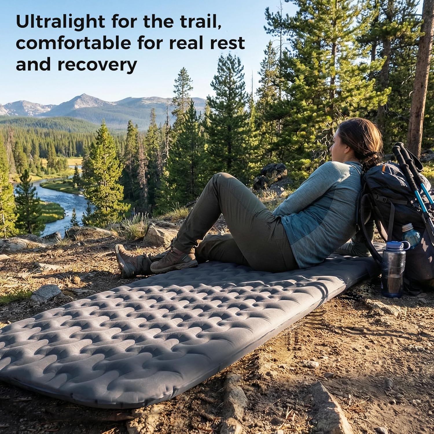 ATEPA Self-Inflating Sleeping Pad With Compact Foam for Backpacking 3 Season Mat HybridLoft Grey