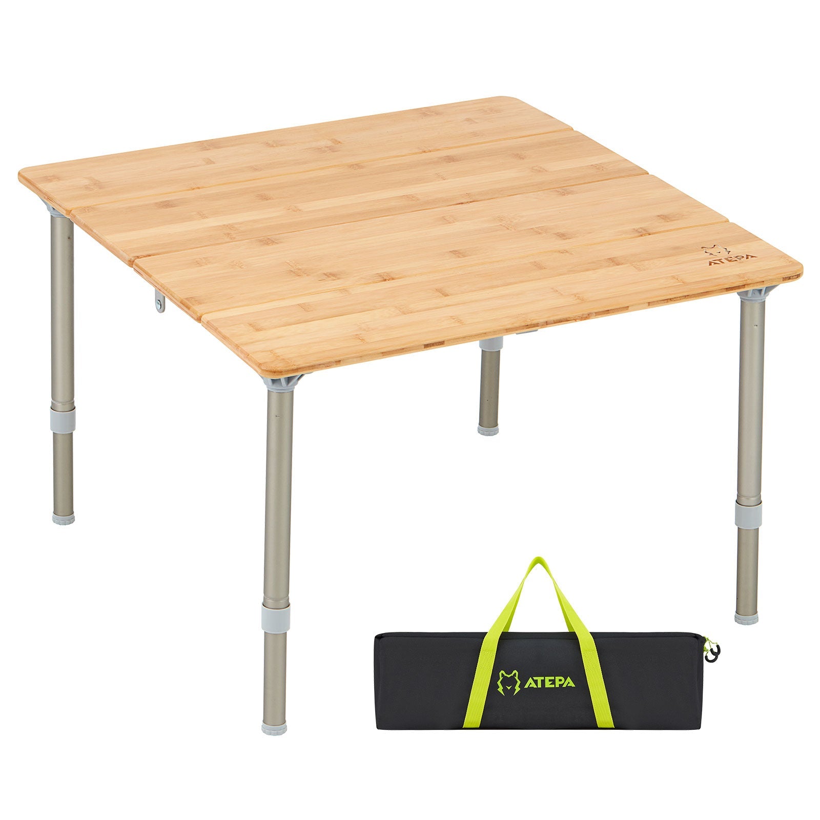 Table de camping carrée pliable en bambou ATEPA 6060