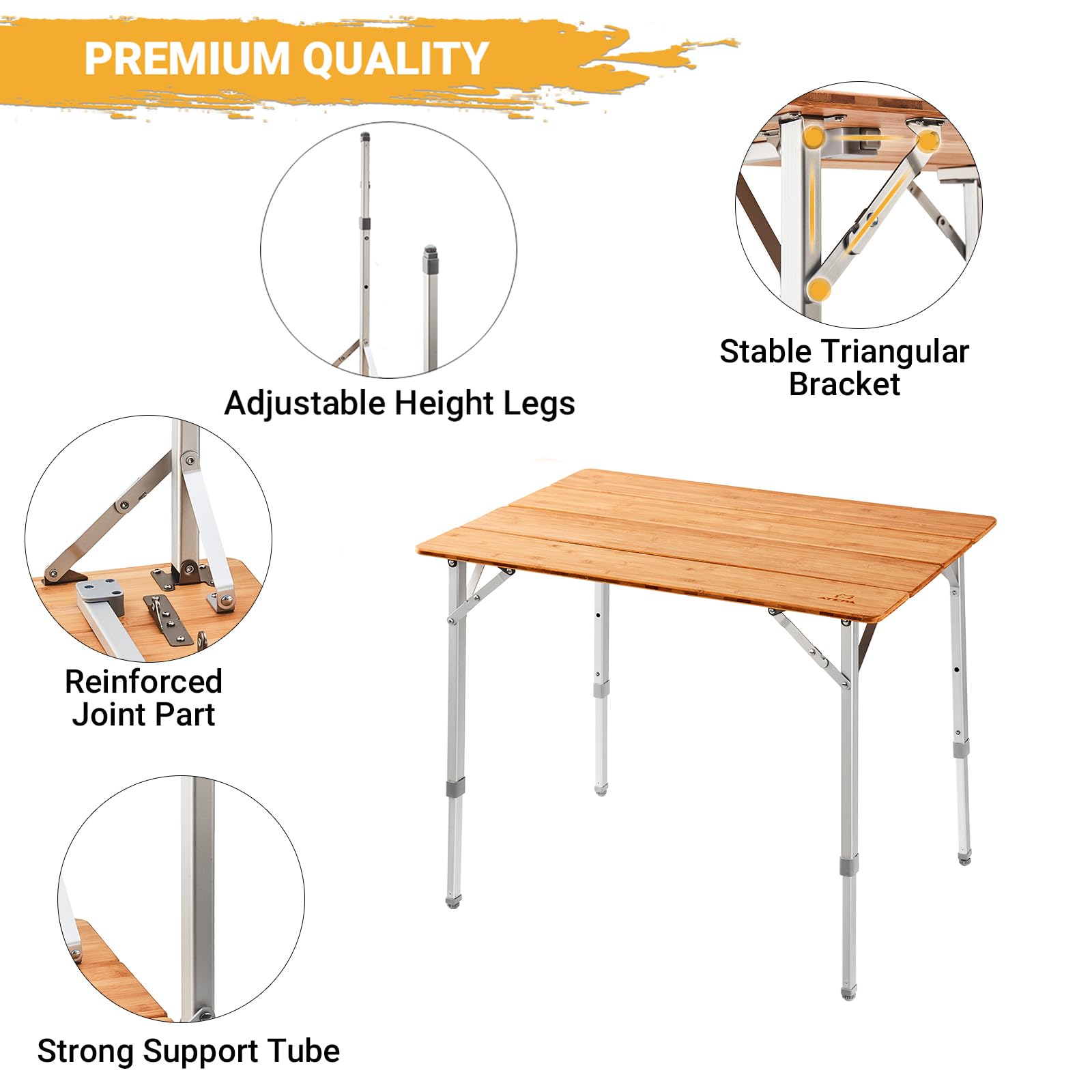 Table de camping carrée pliable en bambou ATEPA 6060