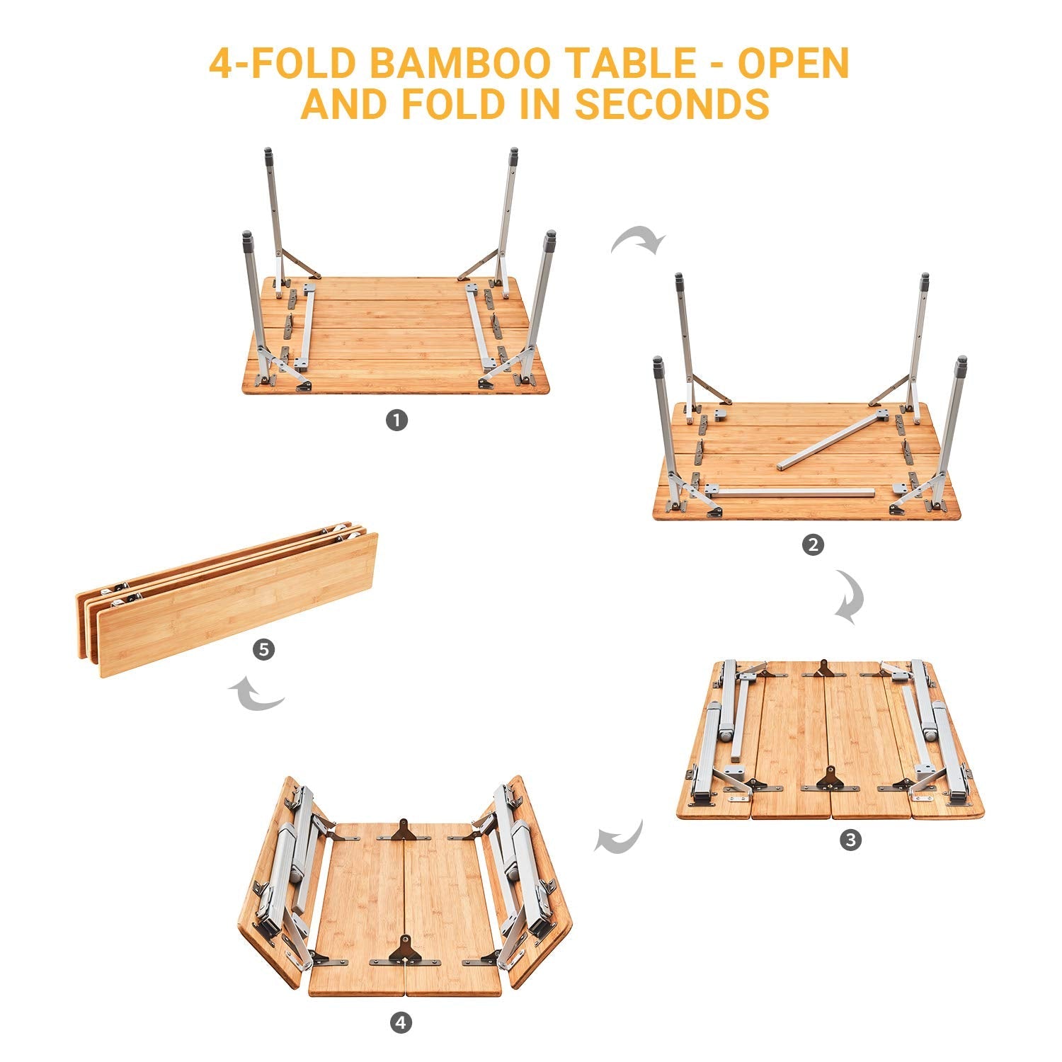 Table de camping carrée pliable en bambou ATEPA 6060