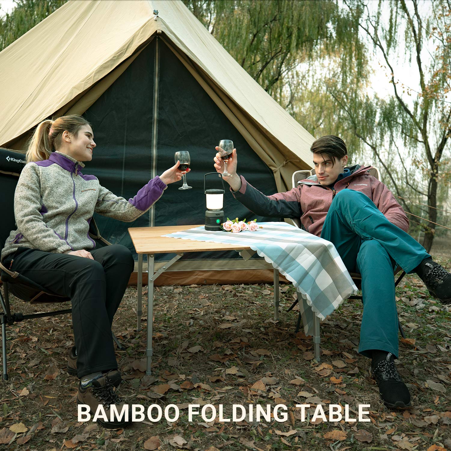 Table de camping carrée pliable en bambou ATEPA 6060