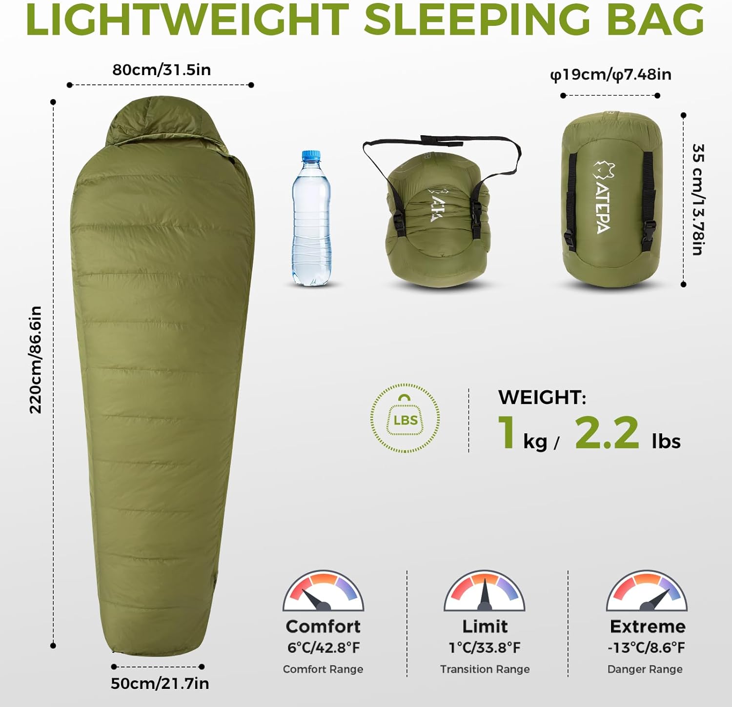 ATEPA Ultralight Sleeping Bag providing warmth with minimal weight