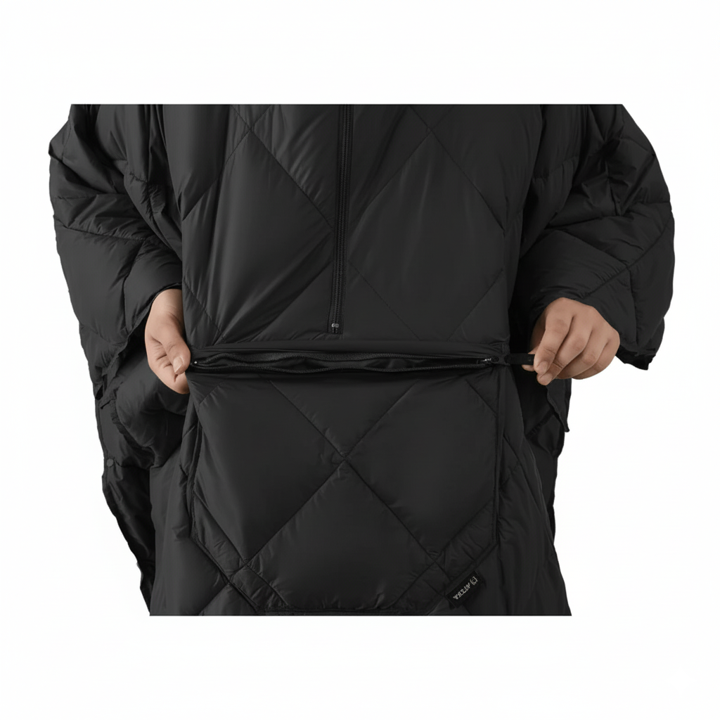 Poncho Blanket black model suitable for camping and hiking