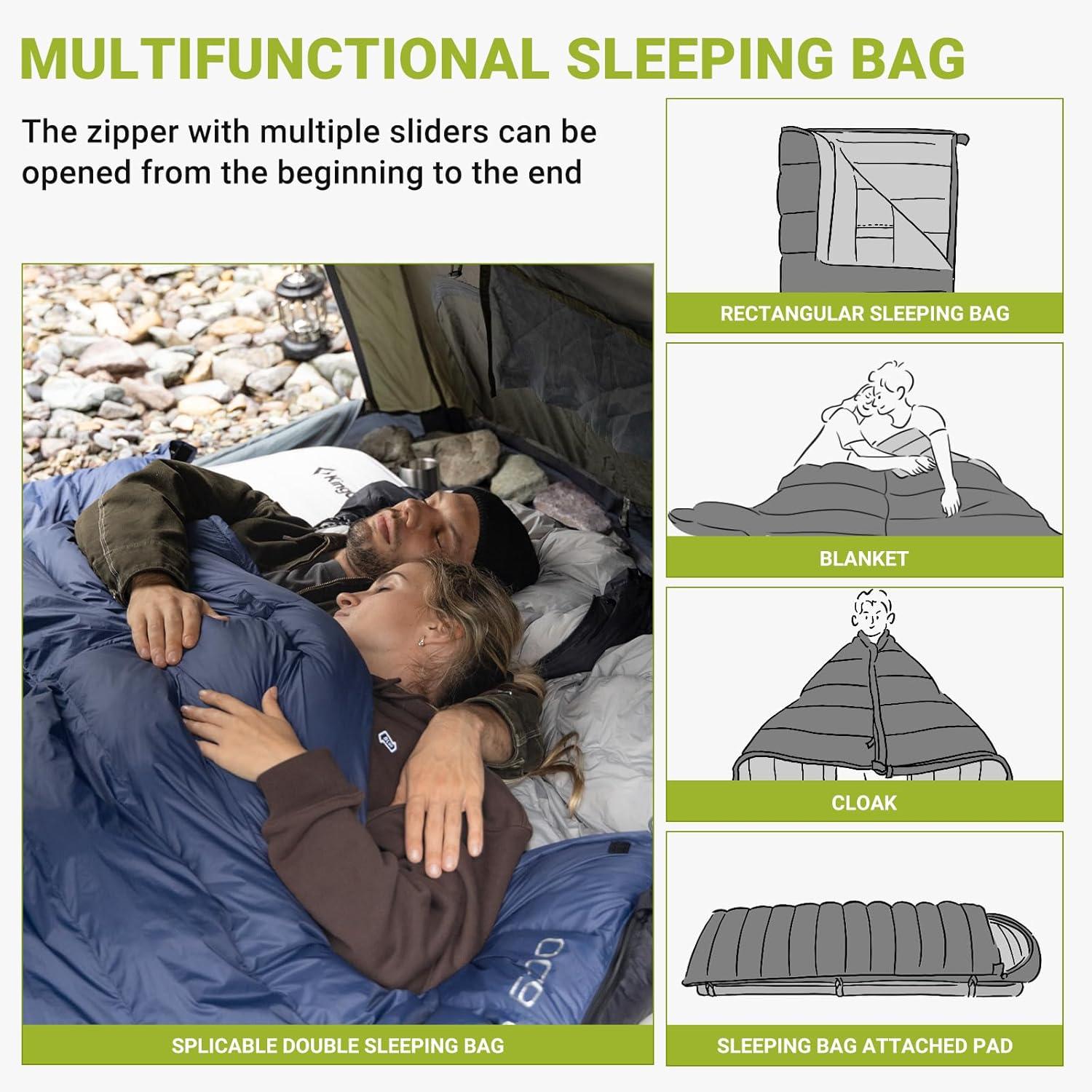 Black Down Sleeping Bag with ultralight construction for easy packing