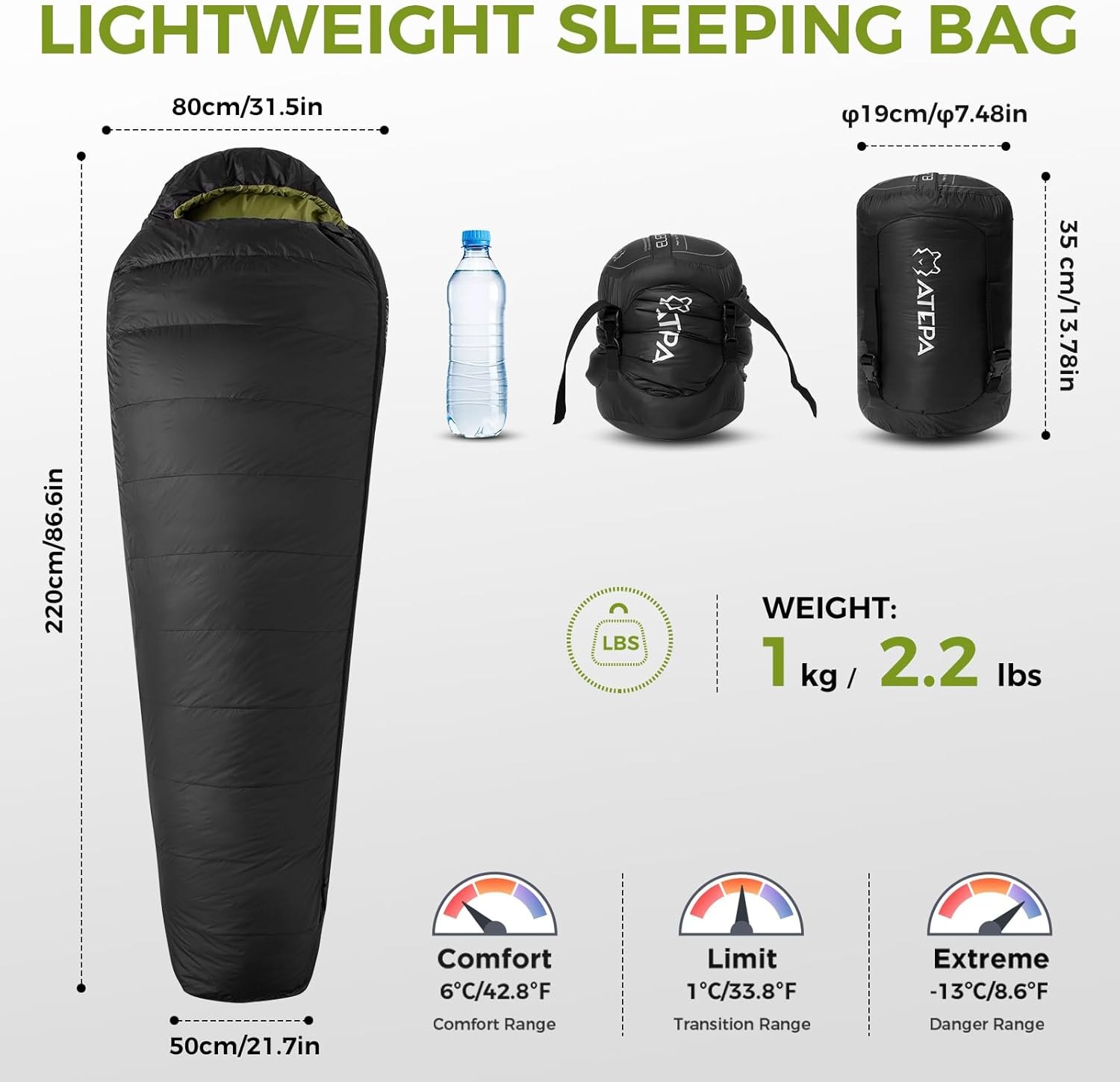 Down Sleeping Bag with mummy-style hood for full insulation