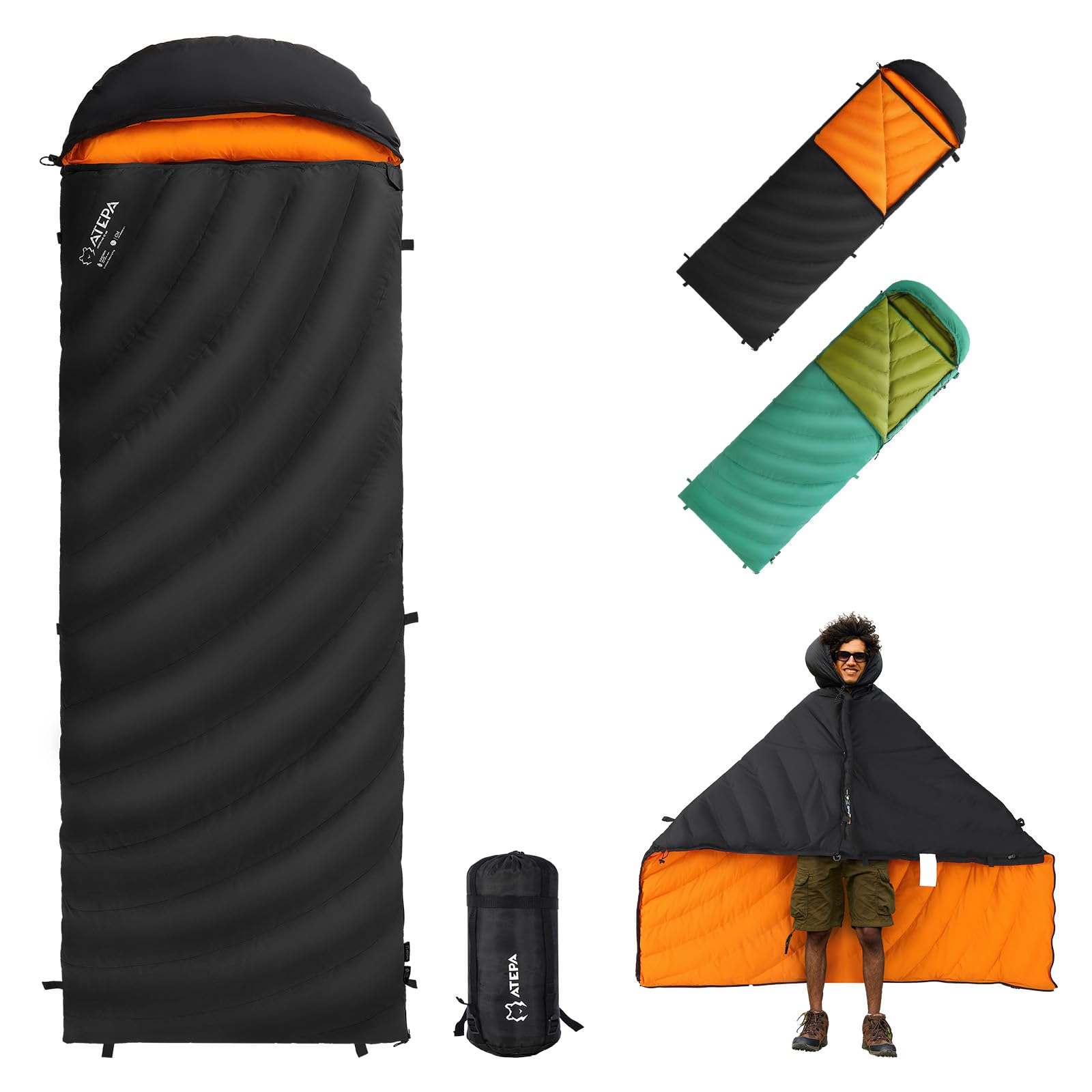 ATEPA ColdMaster Down Sleeping Bag ultralight design Black