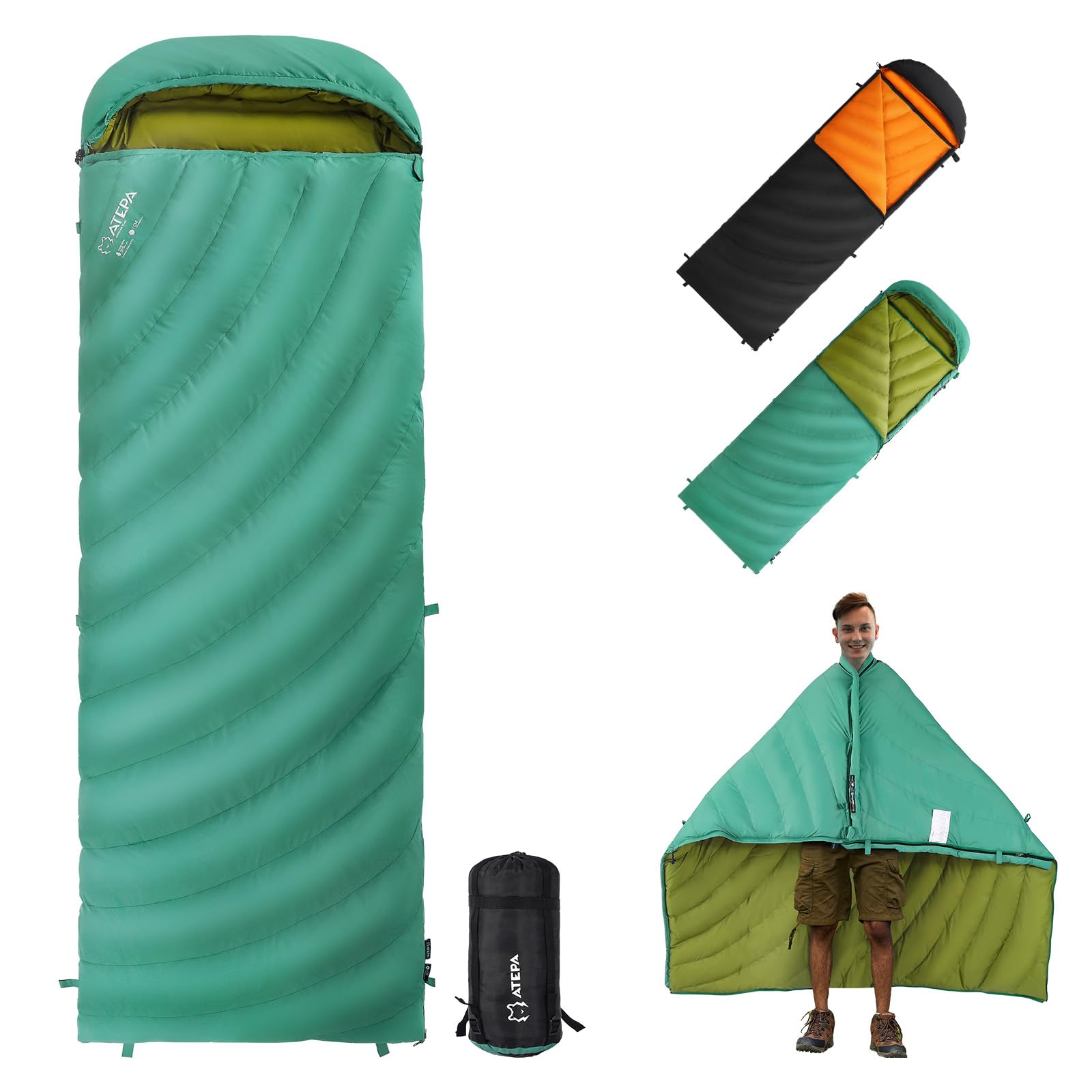 ATEPA ColdMaster Down Sleeping Bag ultralight design Green