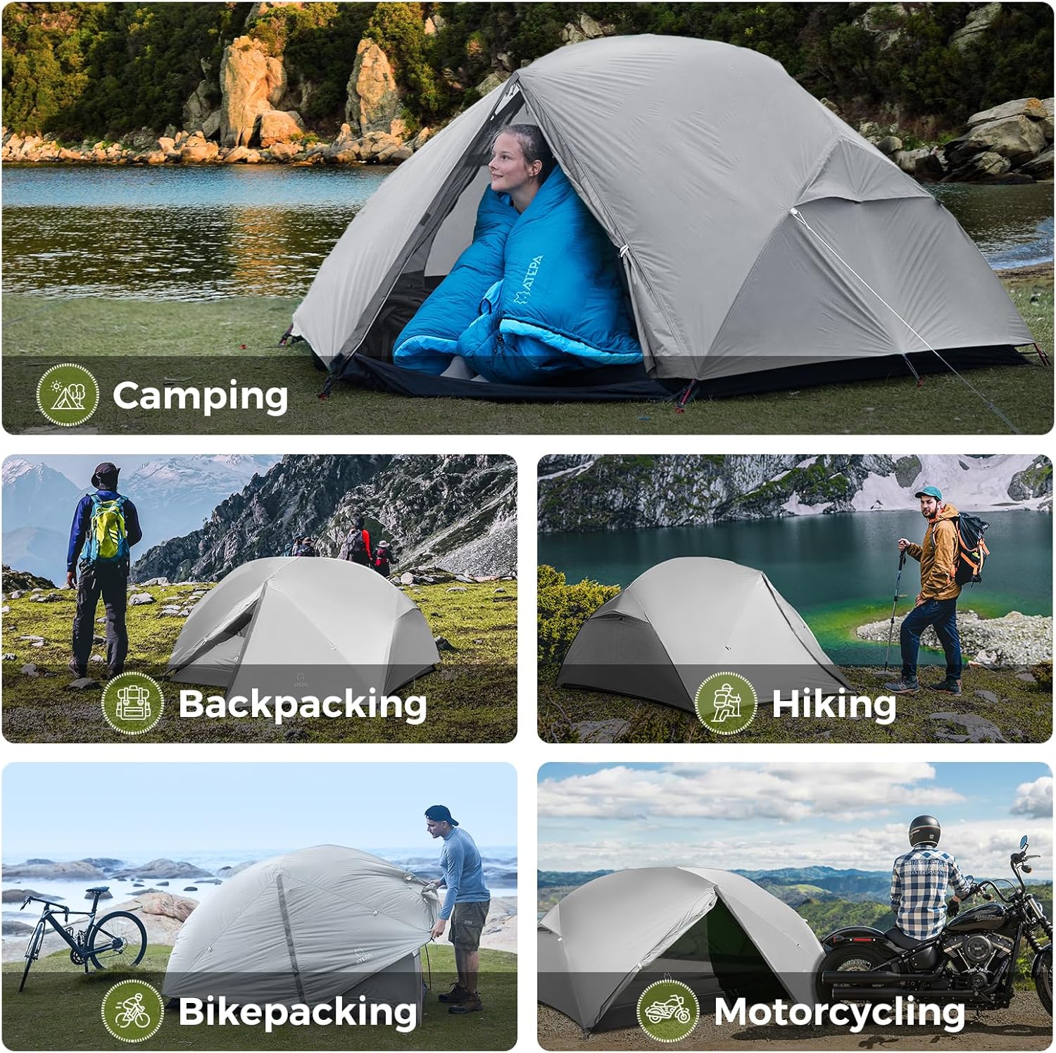 ATEPA 2-Person Ultralight Backpacking Tent GREY