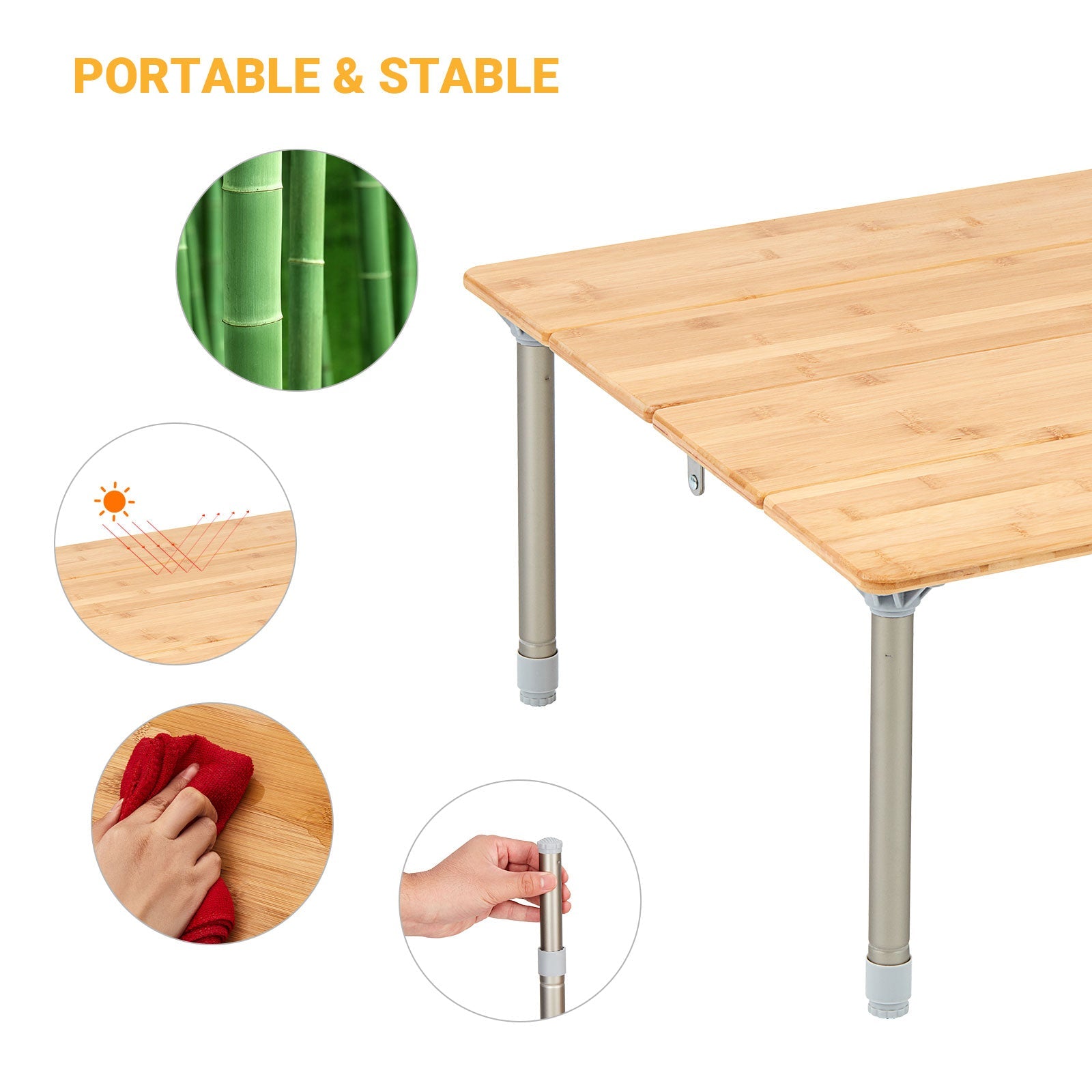Table de camping carrée pliable en bambou ATEPA 6060