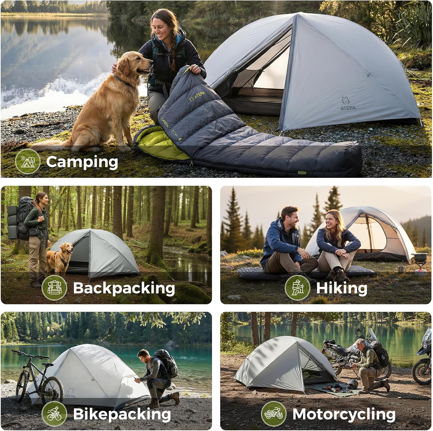ATEPA 1-Person Ultralight Backpacking Tent Grey