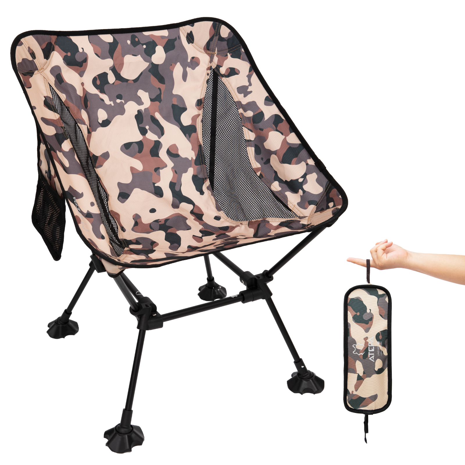 Atepa Ultralight Foldable Camping Chair Tall Square Backpacking Chair 1-Pack Leopard