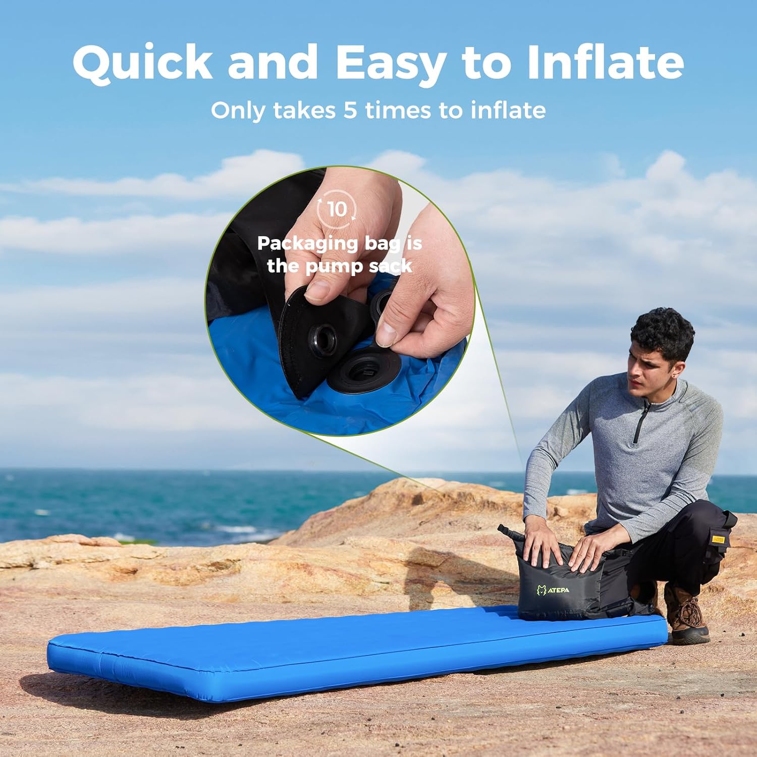 ATEPA Ultralight Insulated Sleeping Pad | R-Value 5.0 for 3 Season Backpacking ThermAir Navy