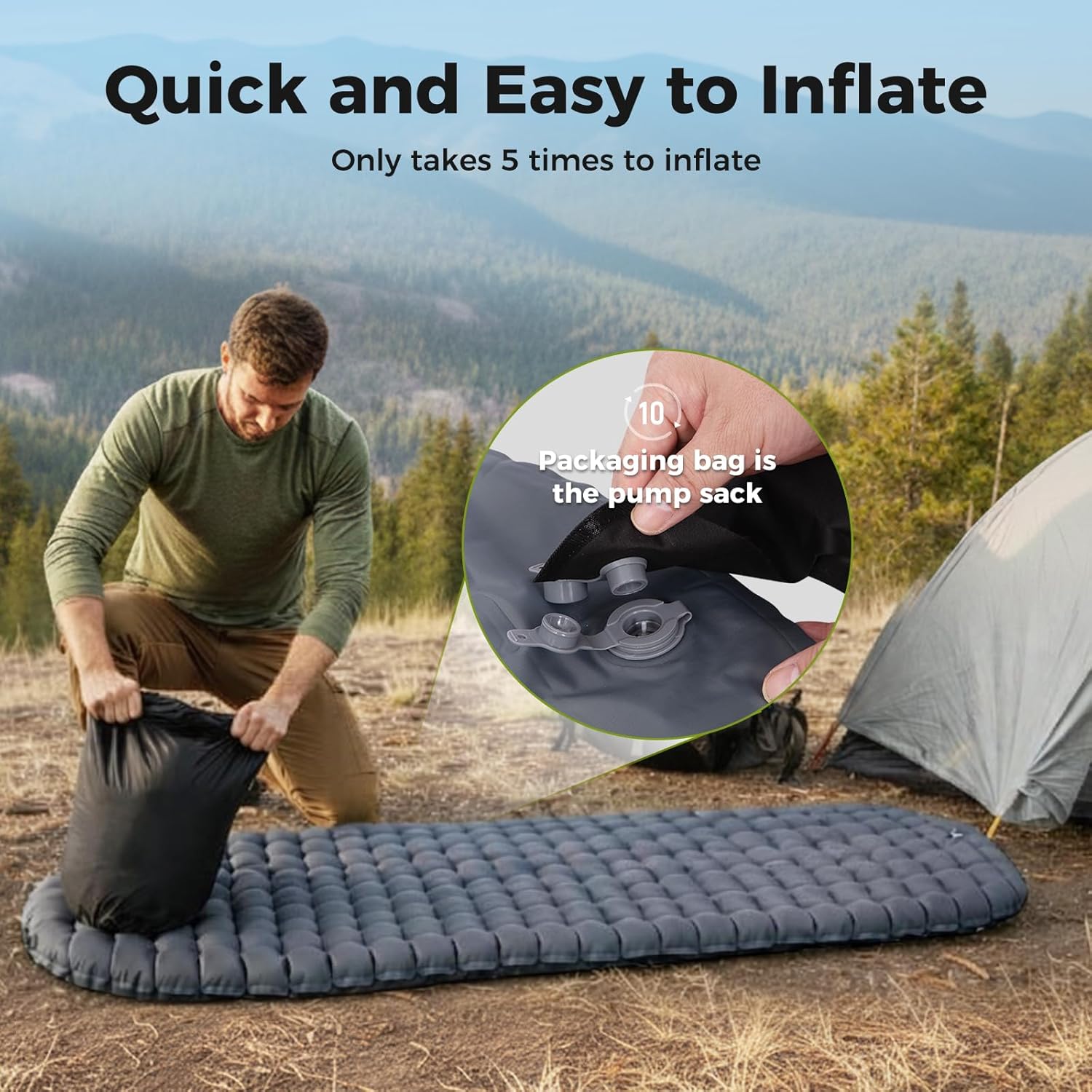 ATEPA All Season Backpacking Sleeping Pad | Insulated & Ultralight Mummy Sleeping Pad R-Value 6.5 GREY