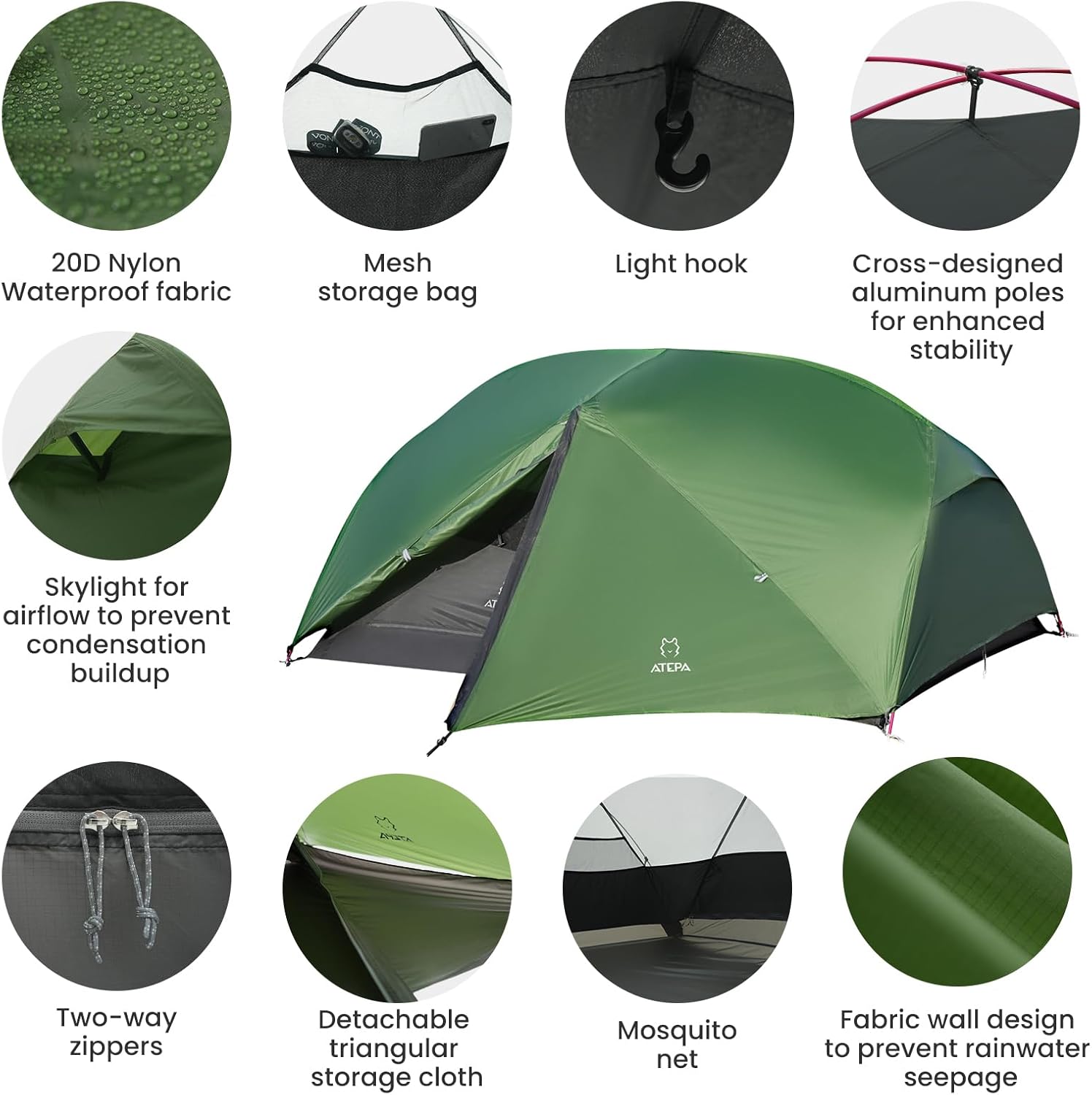 ATEPA 2-Person Ultralight Backpacking Tent GREEN