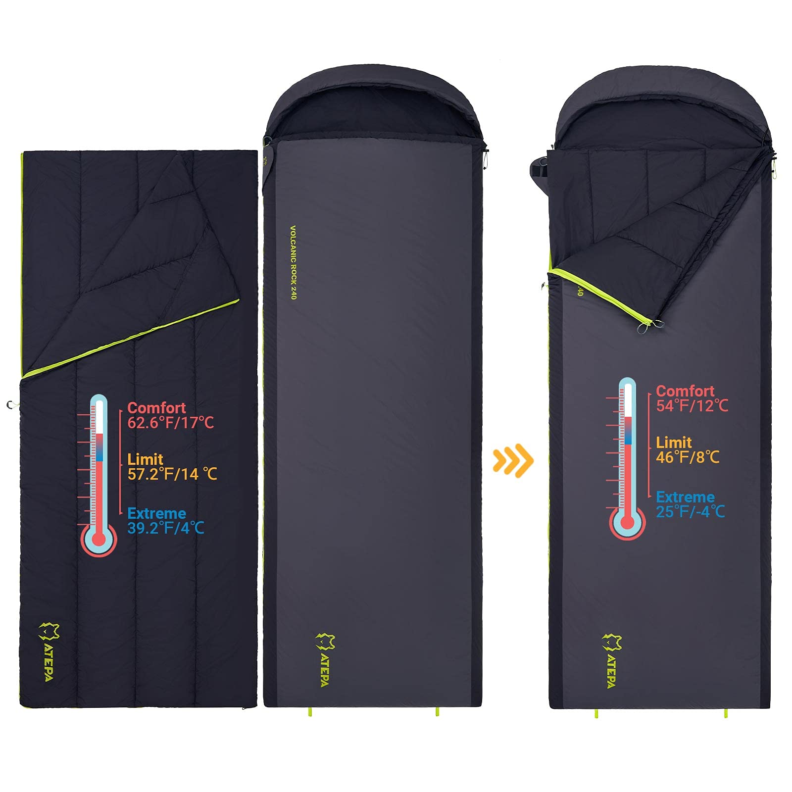 ATEPA Coldmaster Down Sleeping Bag 3-in-1 24°F / 53°F