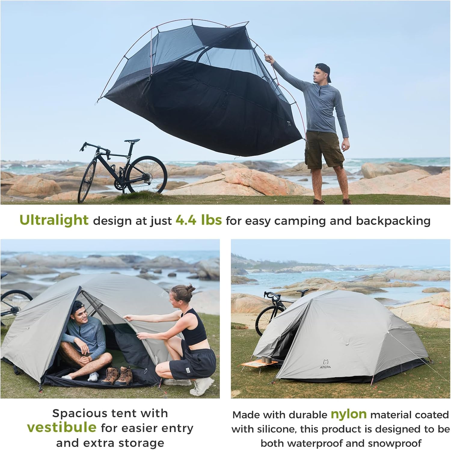 ATEPA 2-Person Ultralight Backpacking Tent GREY