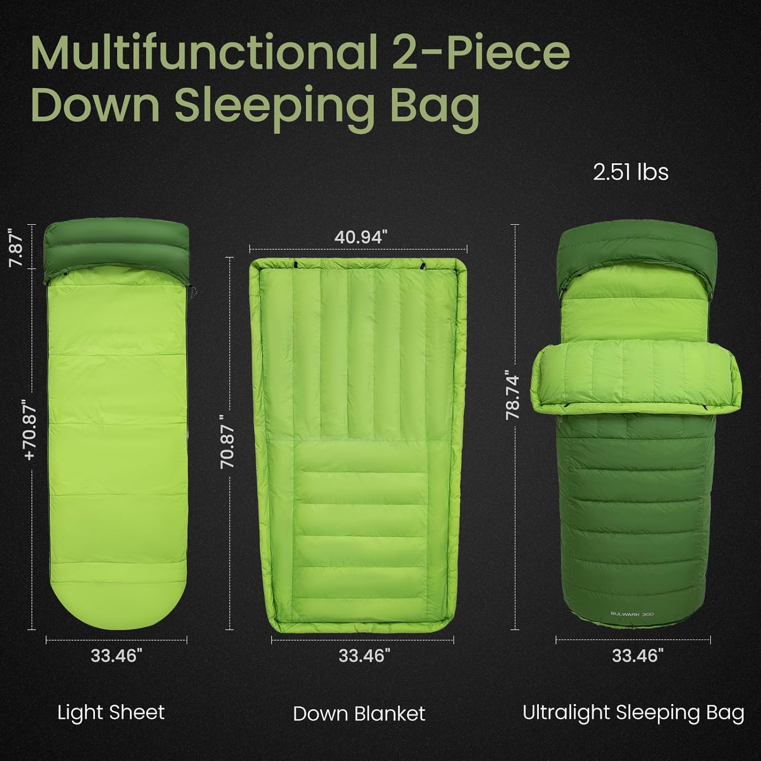 ATEPA 3-in-1 Daunenschlafsack mit Kapuze BULWARK Grün 12°C bis -2°C