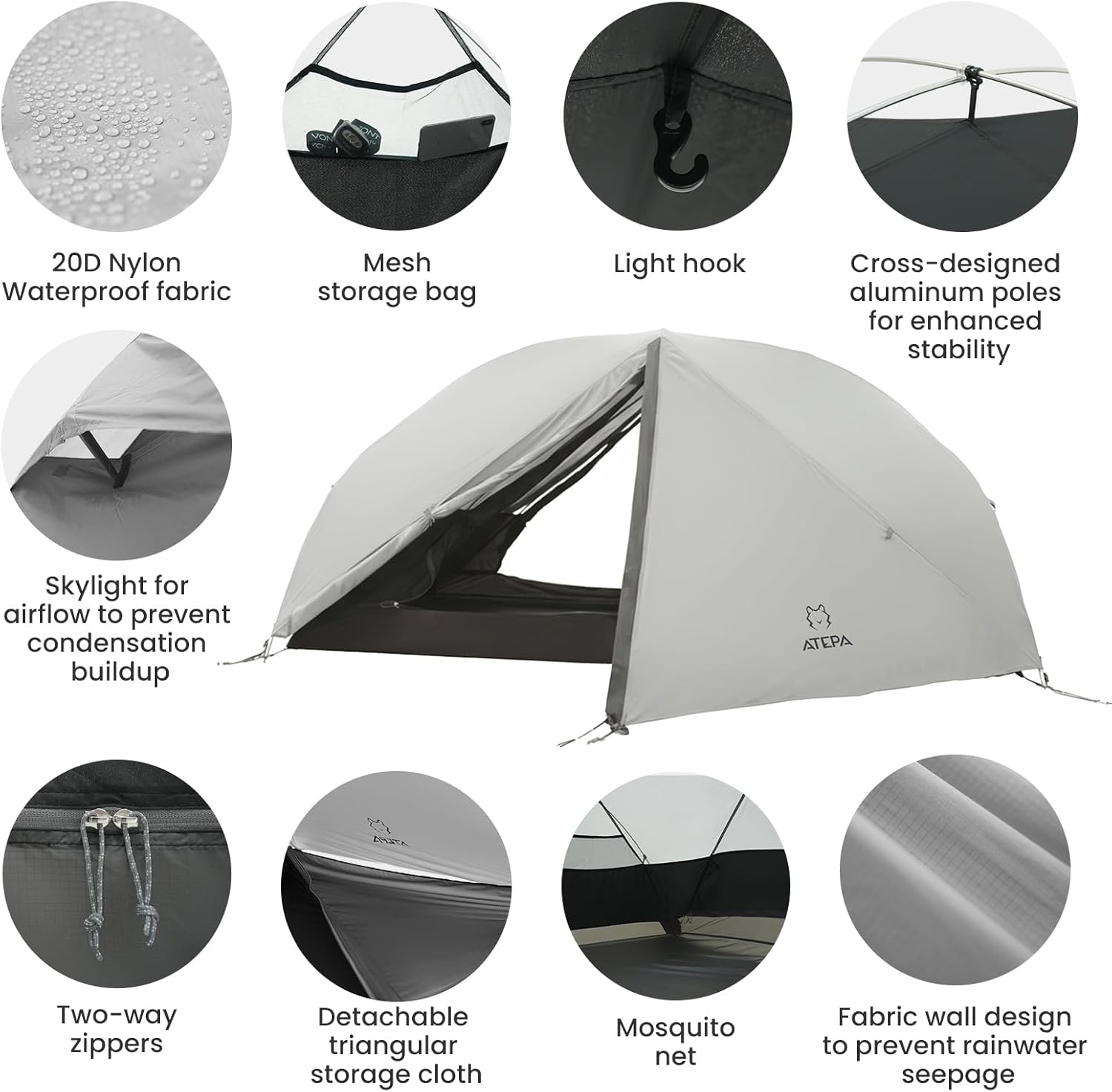ATEPA 1-Person Ultralight Backpacking Tent Grey