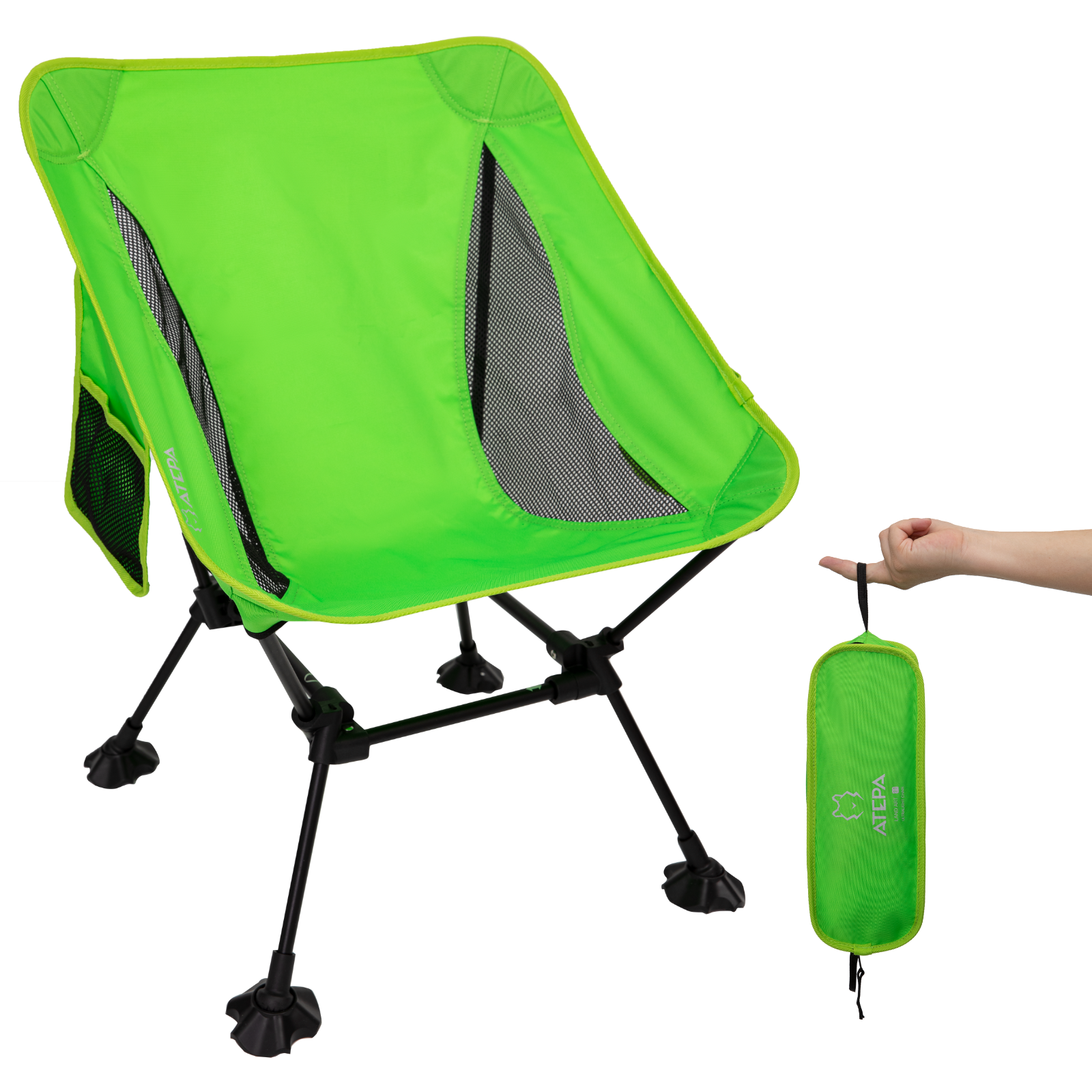 Atepa Ultralight Foldable Camping Chair Black Portable Chair for Camping 1-Pack Lightgreen