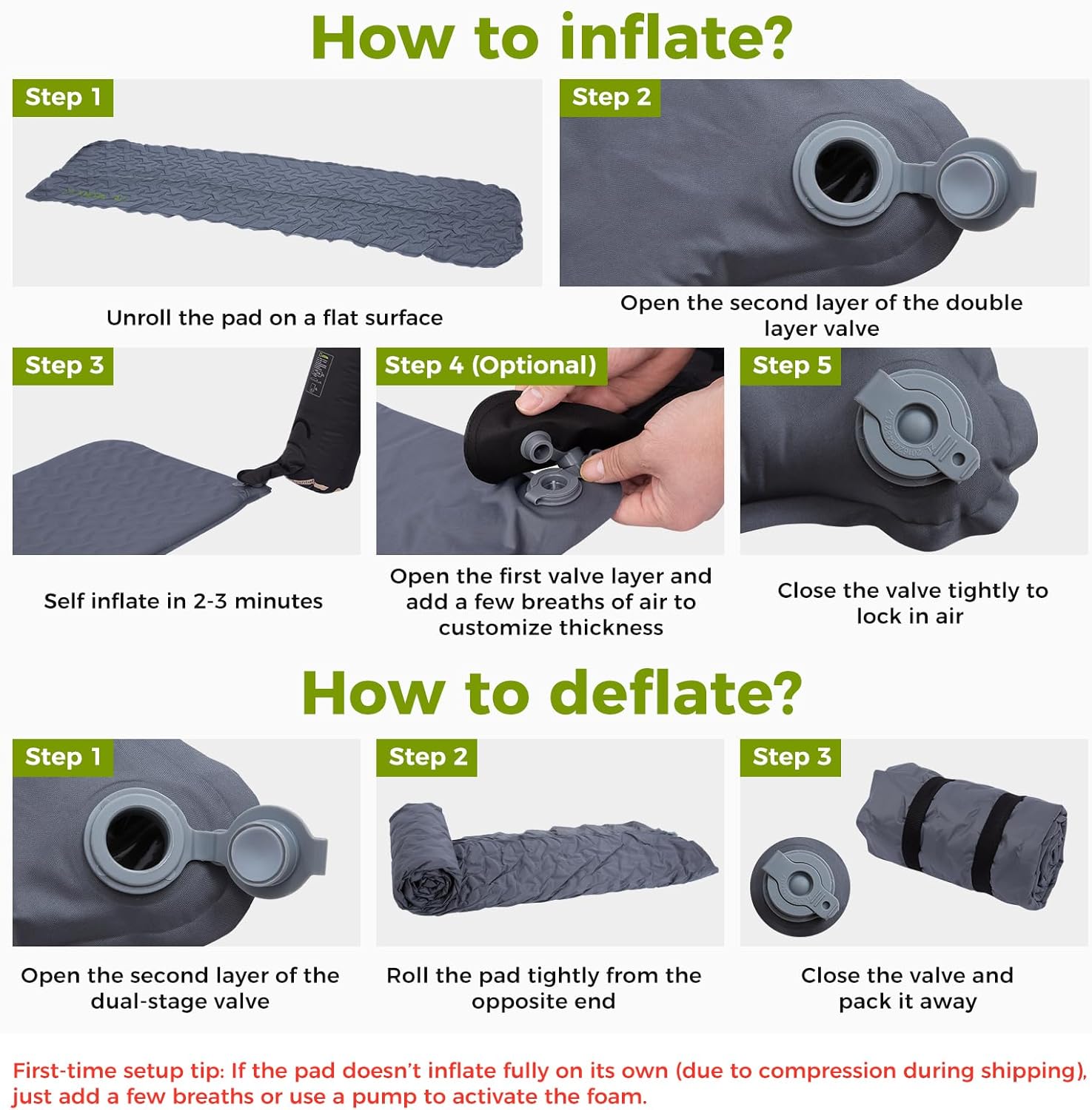 ATEPA Self-Inflating Sleeping Pad With Compact Foam for Backpacking 3 Season Mat HybridLoft Grey