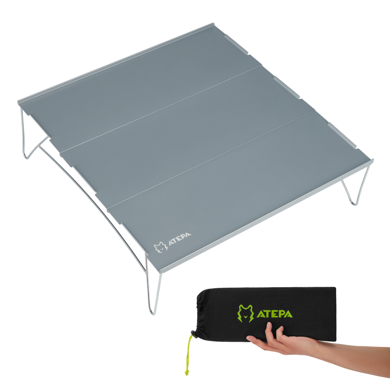 Atepa 3-piece modular camping table for outdoor use grey