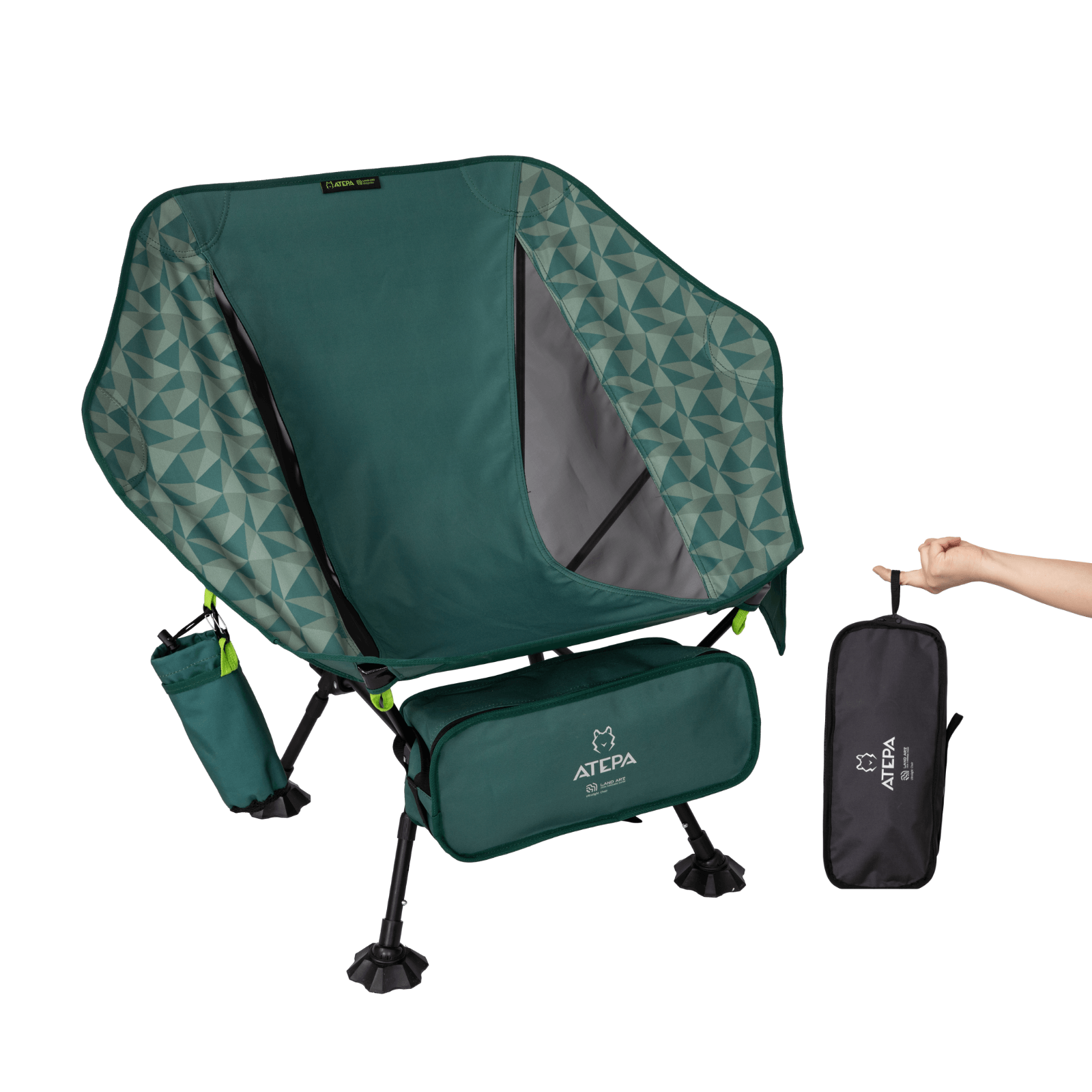 ATEPA green ultralight foldable camping chair with disc-shaped seat