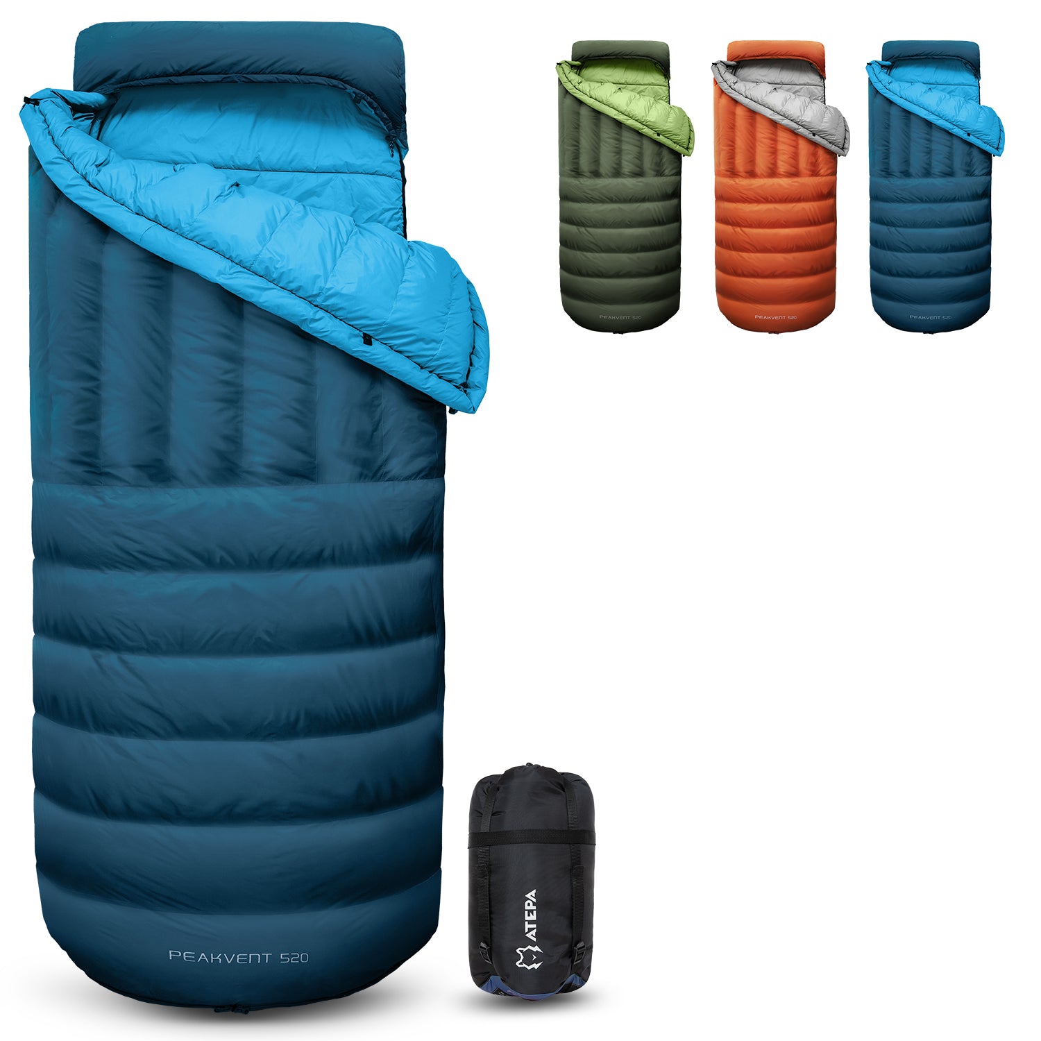 ATEPA 3-in-1 Backpacking Schlafsack Daunenschlafsack 7°C bis 38°C
