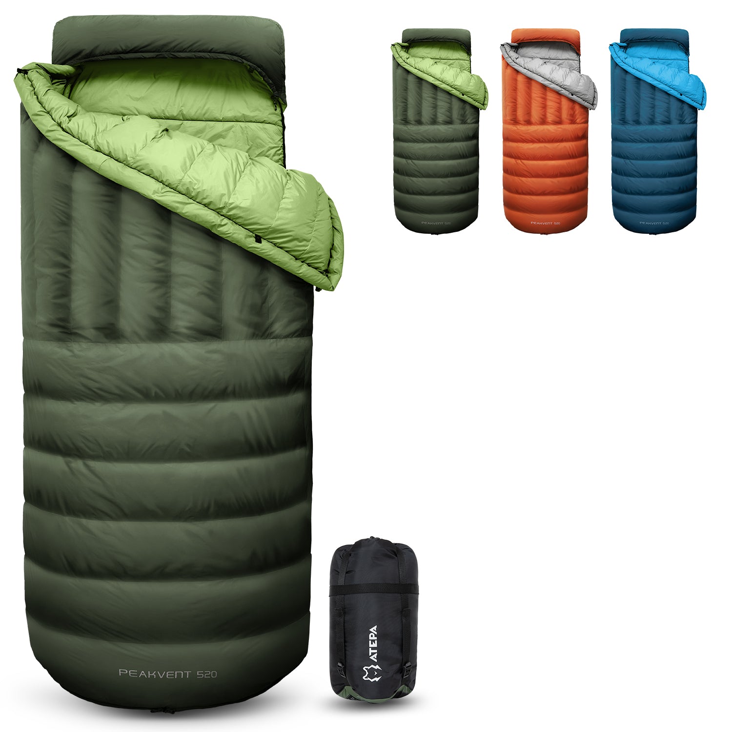 ATEPA 3-in-1 Backpacking Schlafsack Daunenschlafsack 7°C bis 38°C