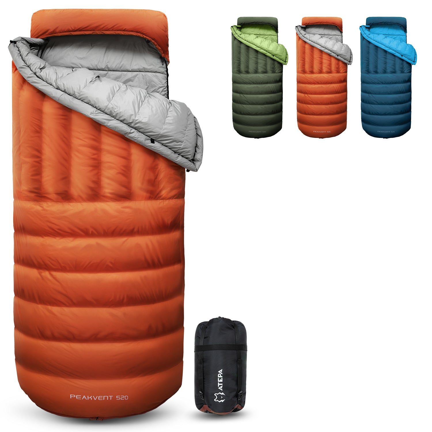 Atepa 3 in 1 Down Backpacking Sleeping Bag 44.6F to 10.4F Orange