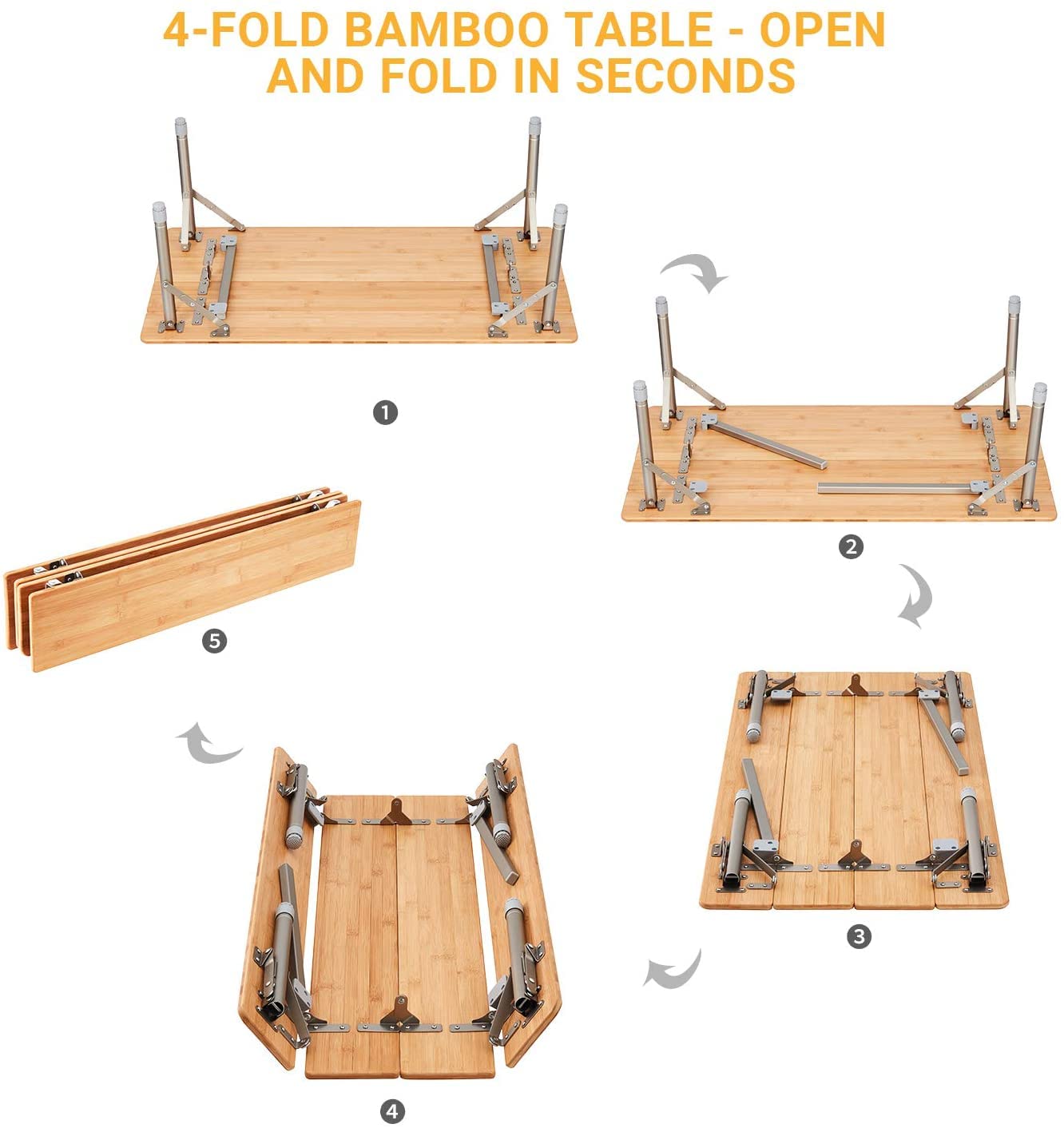 Table de camping carrée pliable en bambou ATEPA 6060