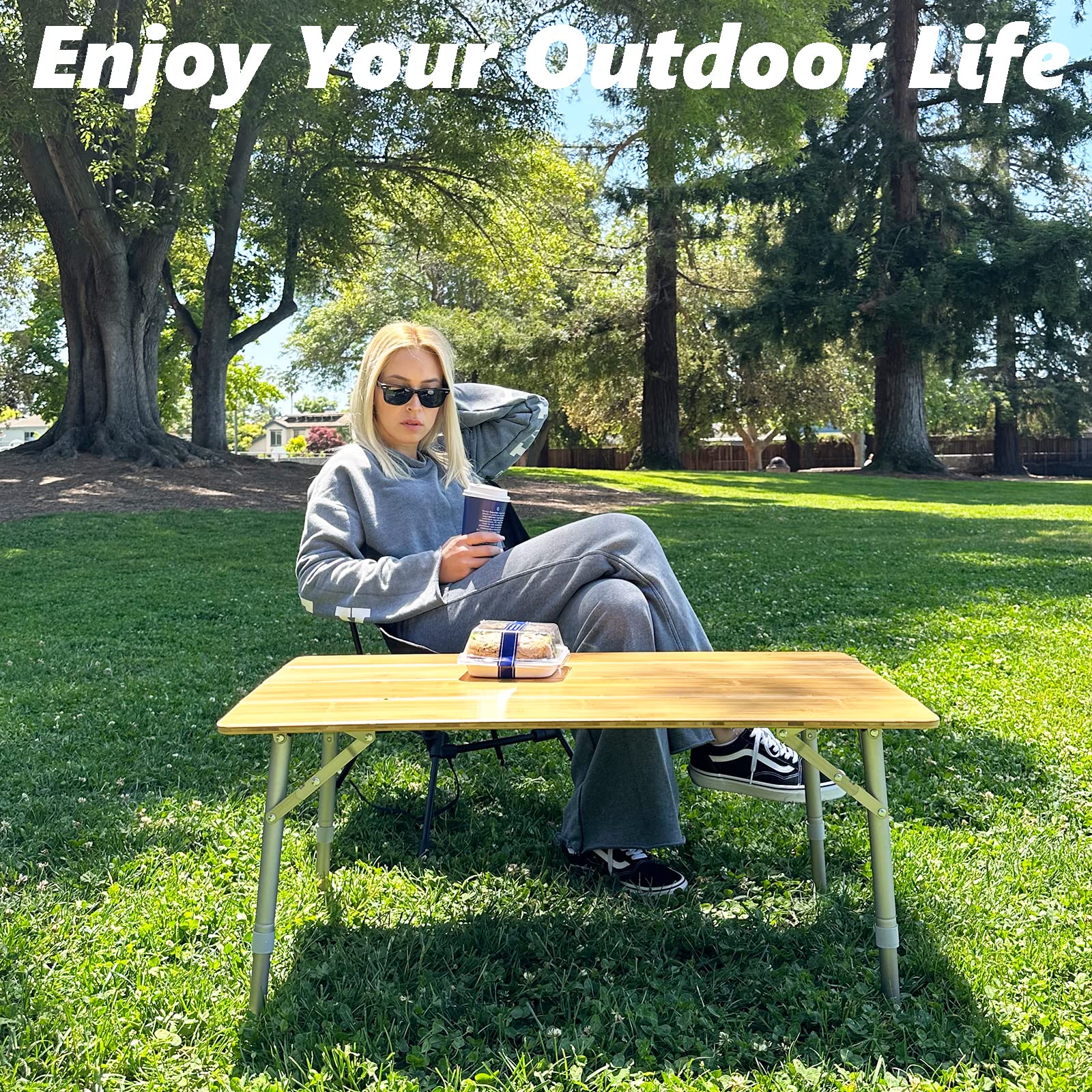 Table de camping carrée pliable en bambou ATEPA 6060