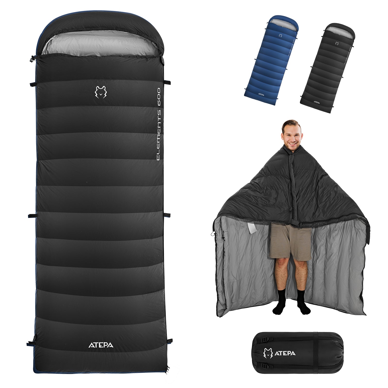 Atepa Coldmaster 3-in-1 down sleeping bag waterproof sleeping bag black