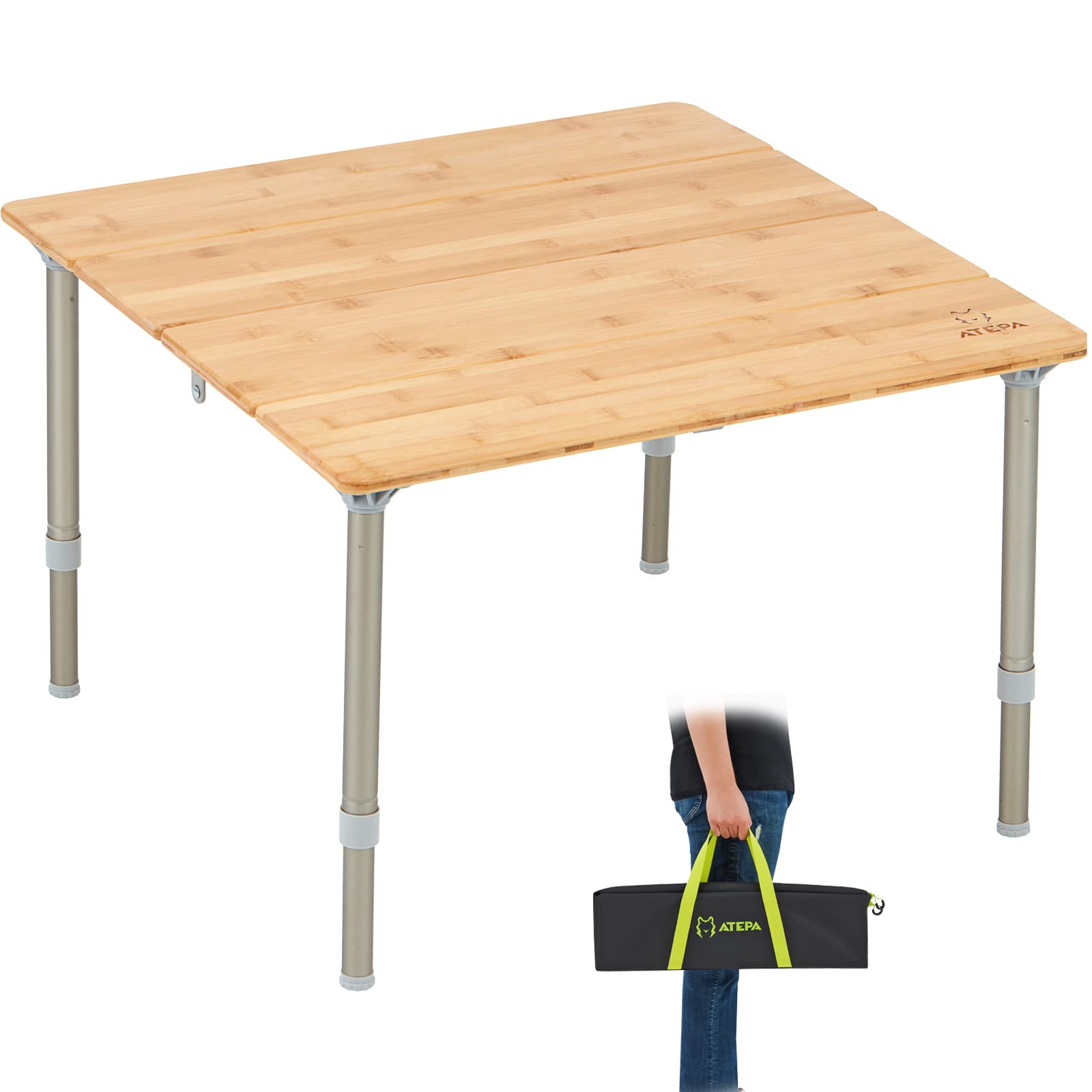 ATEPA 60×60 Foldable Bamboo Camping Table