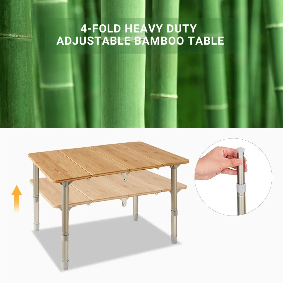 Table de camping carrée pliable en bambou ATEPA 6060