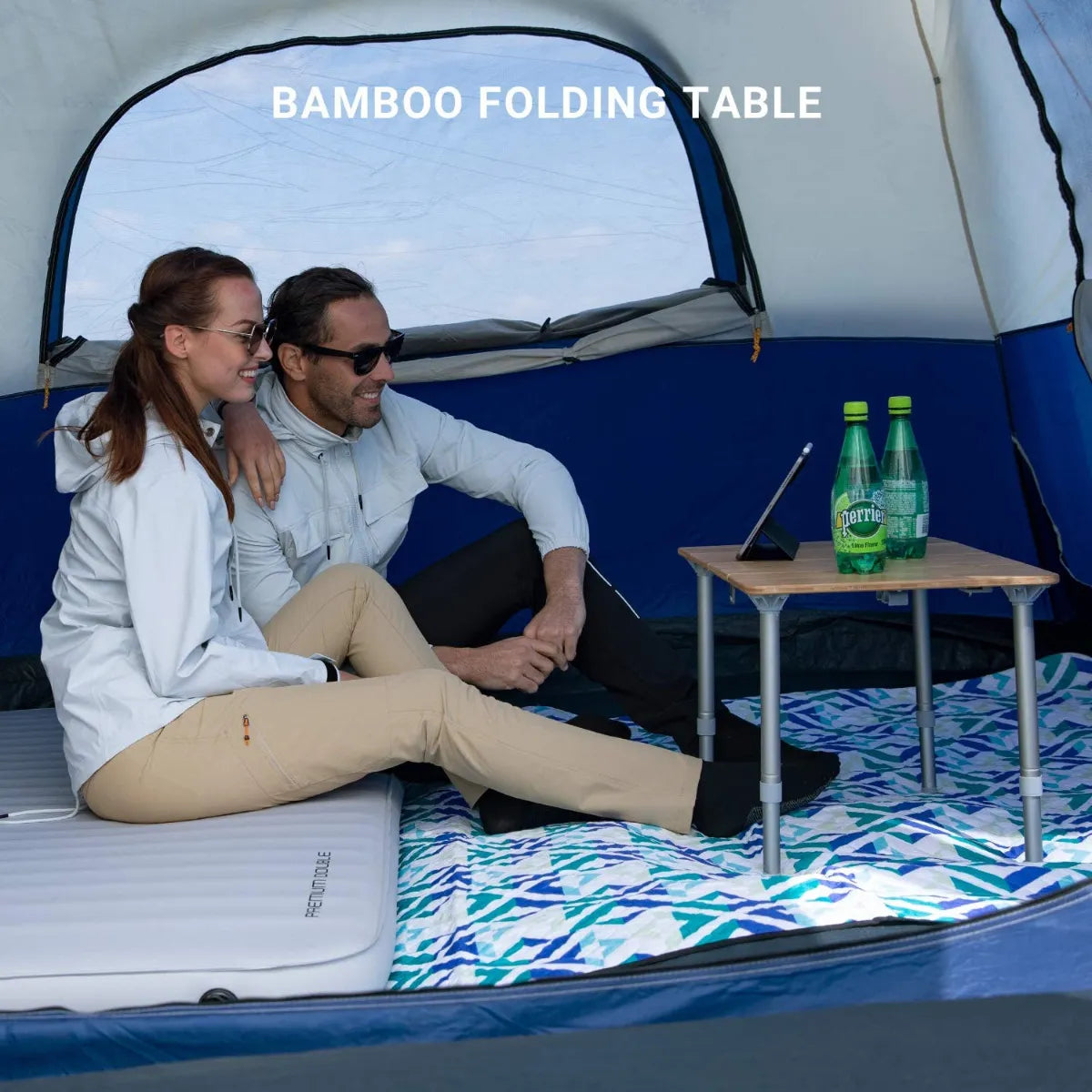 Table de camping carrée pliable en bambou ATEPA 6060