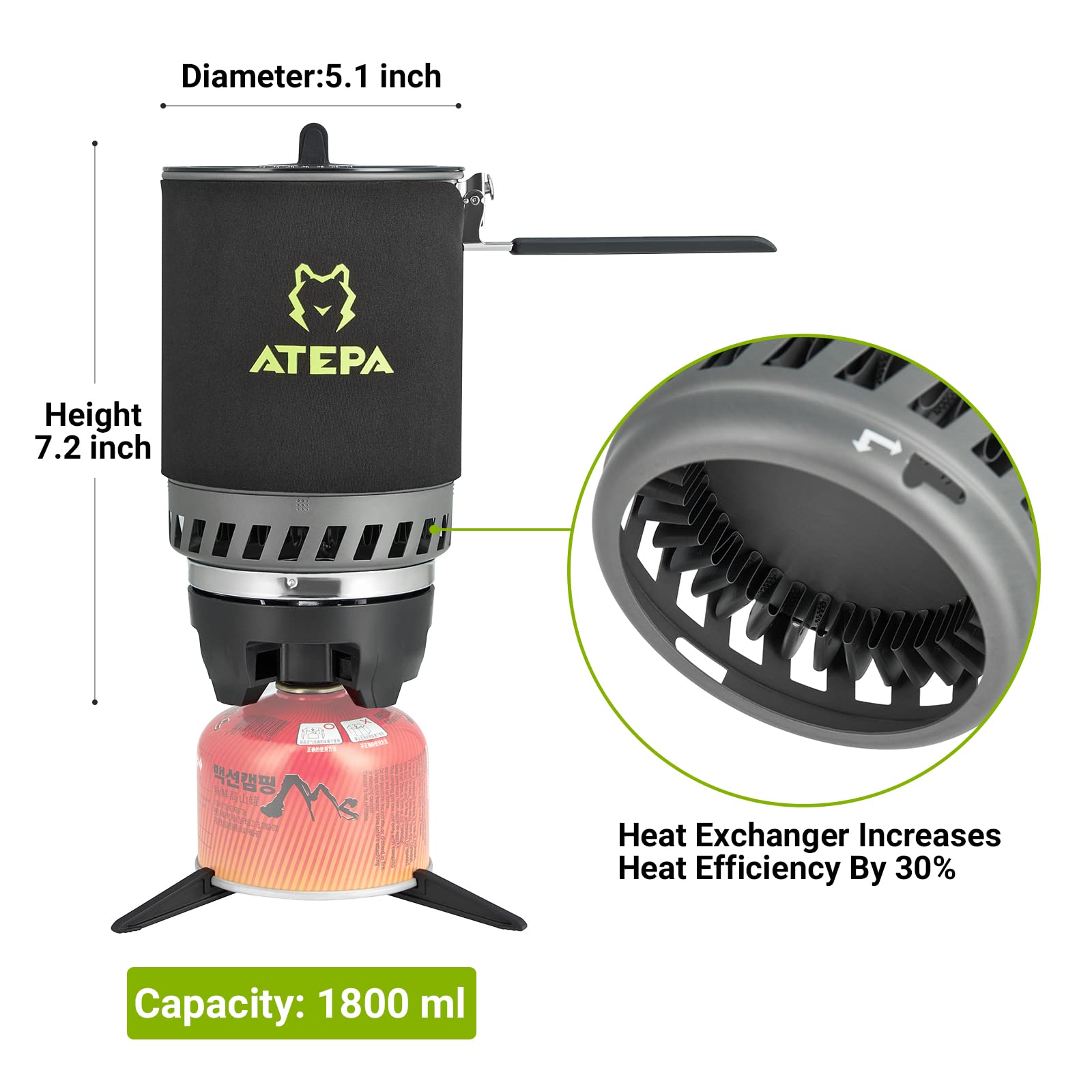 ATEPA Portable Backpacking Stove 0.9L/1.8L
