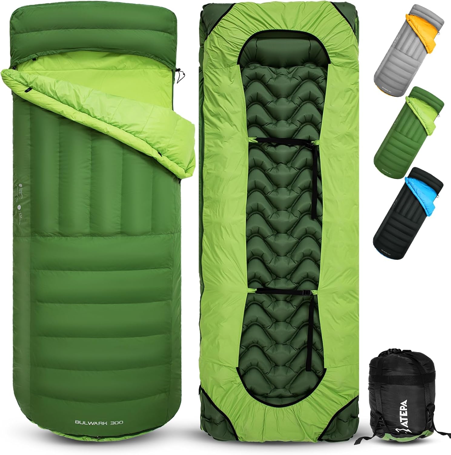 ATEPA Bulwark 300 Down Sleeping Bag Envelope With Hood Green