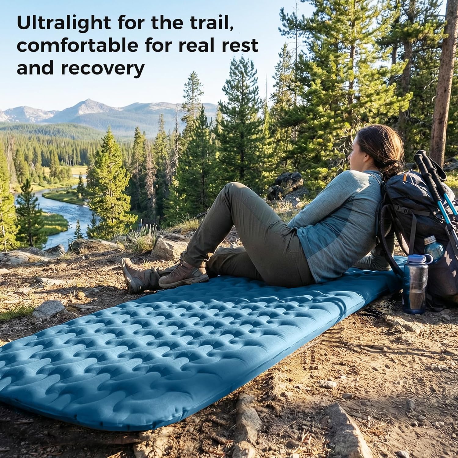 ATEPA Self-Inflating Sleeping Pad With Compact Foam for Backpacking 3 Season Mat HybridLoft Navy