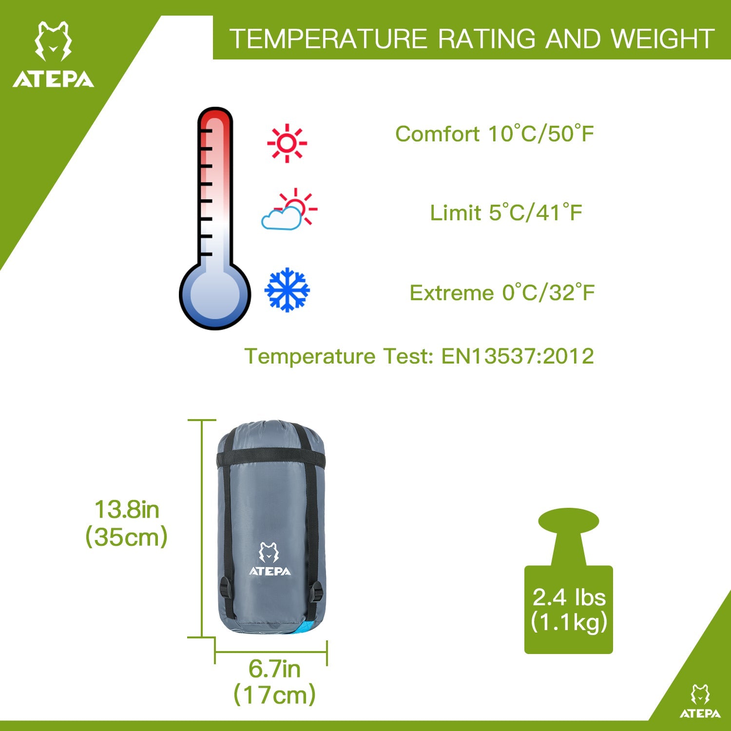ATEPA Mumienschlafsack 32°F / 50°F