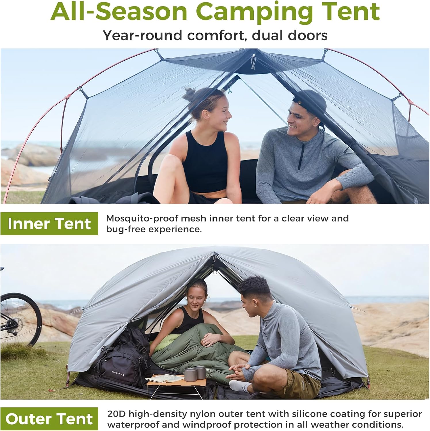 ATEPA 2-Person Ultralight Backpacking Tent GREY