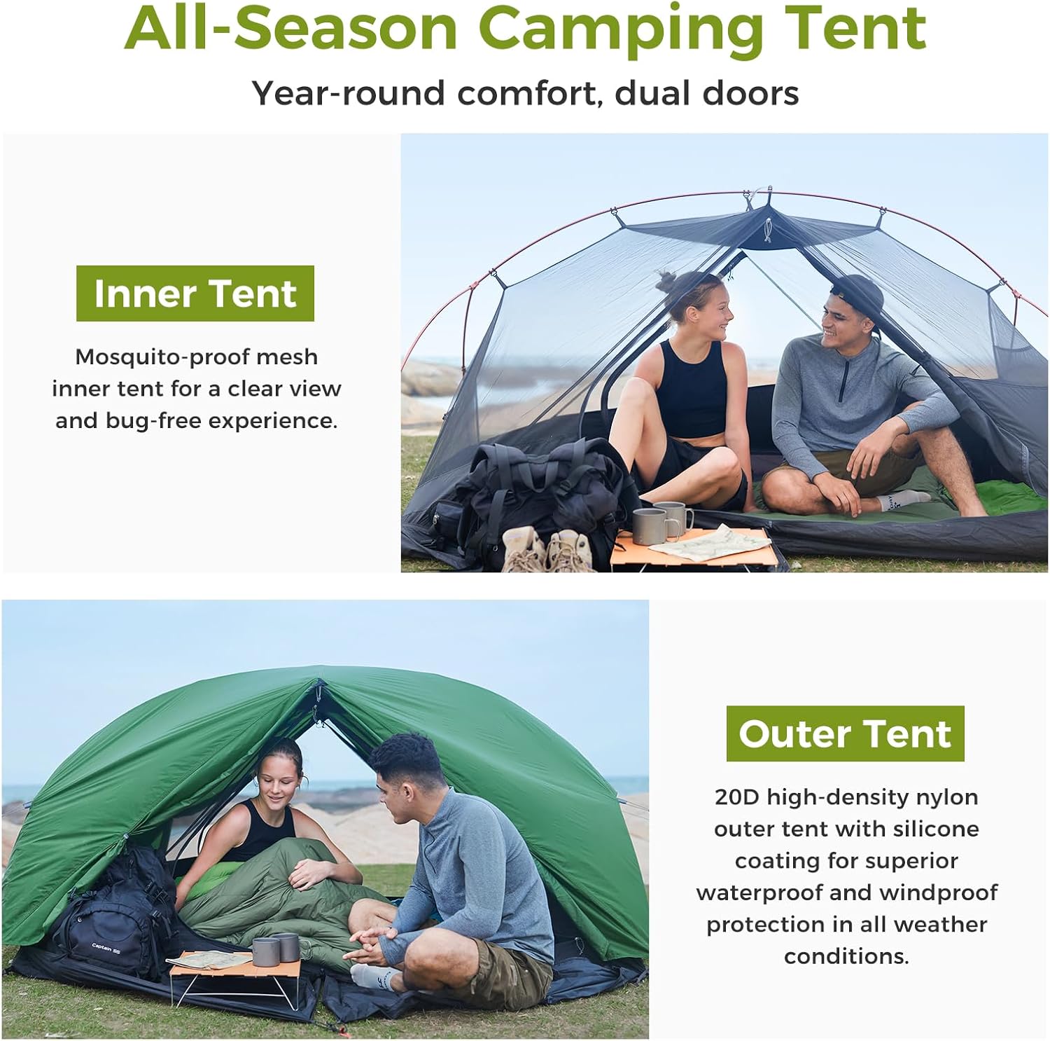ATEPA 2-Person Ultralight Backpacking Tent GREEN