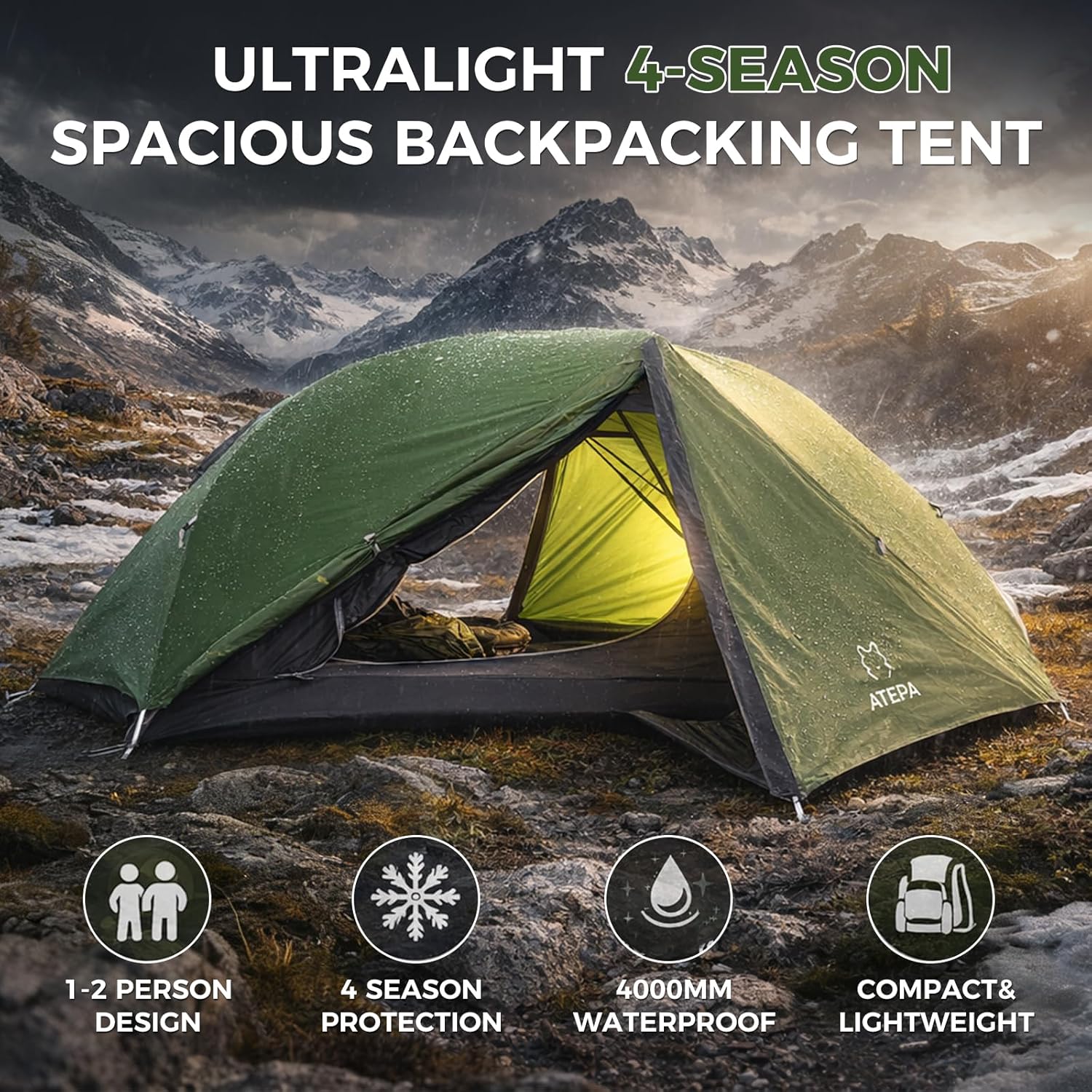 ATEPA 1-Person Ultralight Backpacking Tent Grey