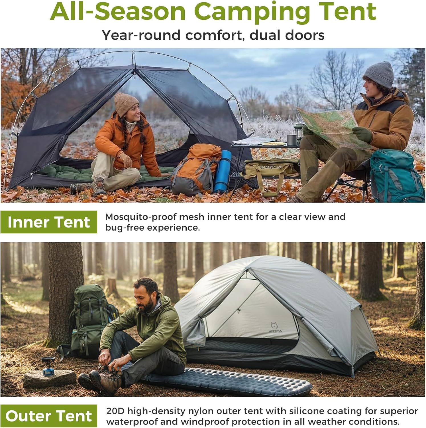 ATEPA 1-Person Ultralight Backpacking Tent Grey